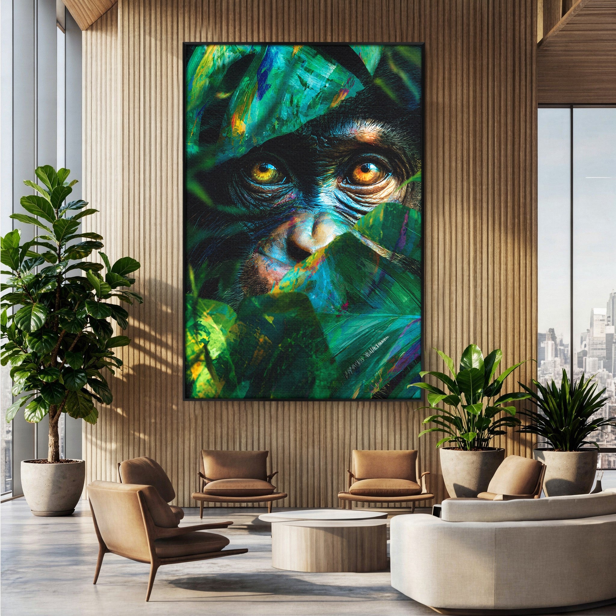 Tablou Canvas Premium LuxCanva® M1558, Privirea Maimutei, Maimuta, Jungla, Animale, Salbaticie, Living, Culori Vibrante
