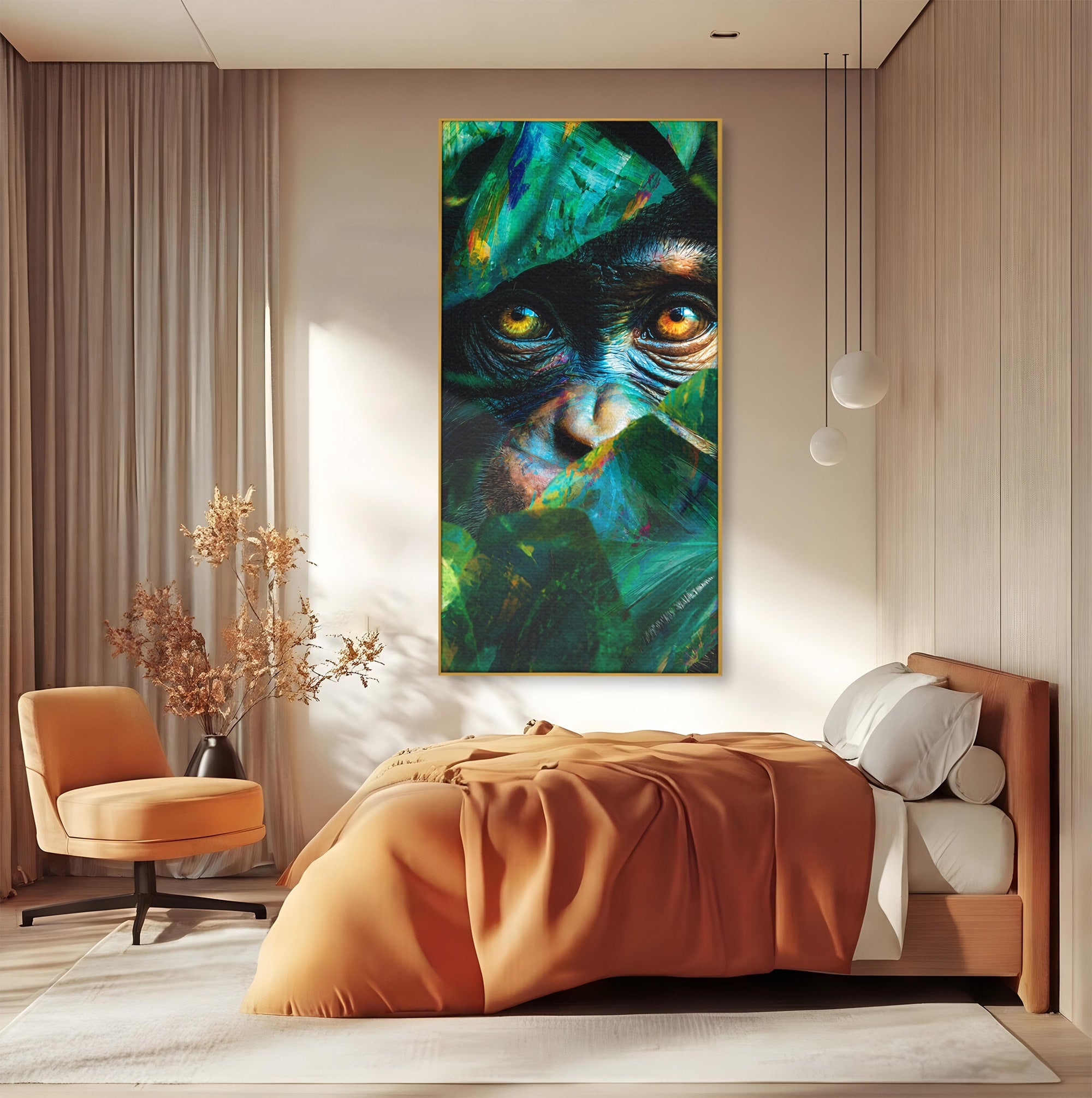 Tablou Canvas Premium LuxCanva® M1558, Privirea Maimutei, Maimuta, Jungla, Animale, Salbaticie, Living, Culori Vibrante