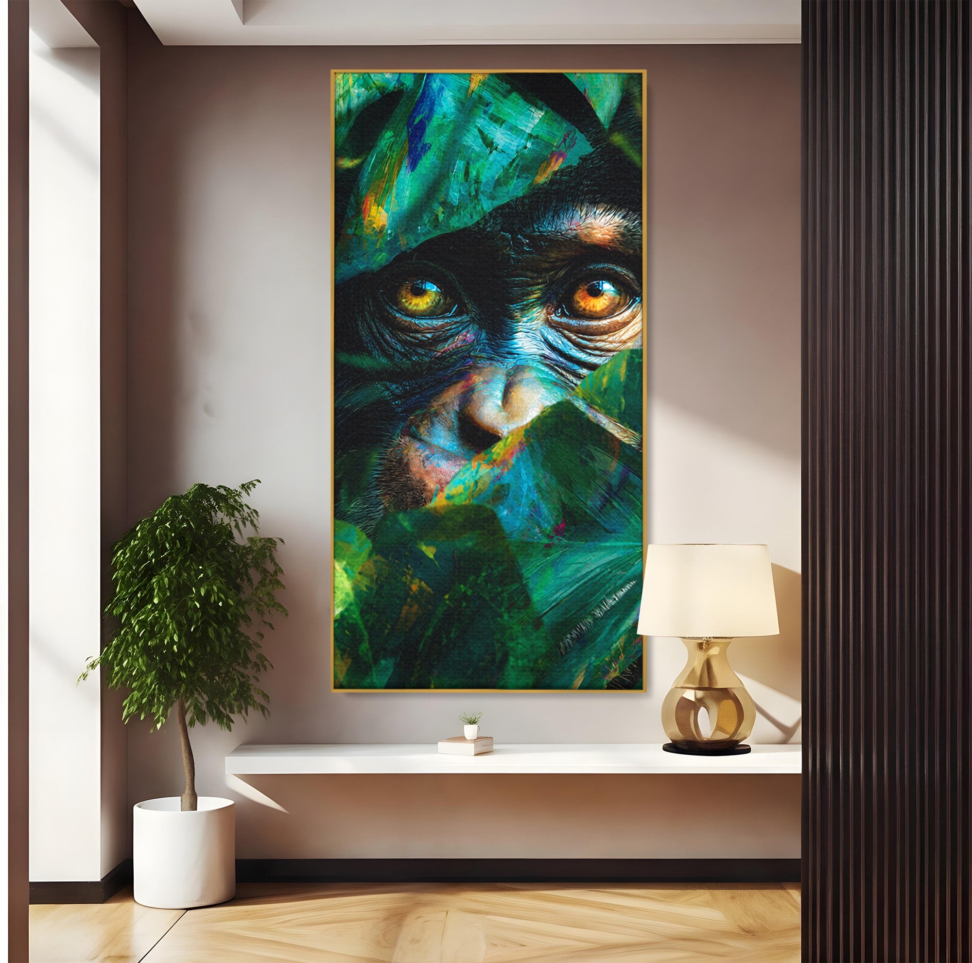 Tablou Canvas Premium LuxCanva® M1558, Privirea Maimutei, Maimuta, Jungla, Animale, Salbaticie, Living, Culori Vibrante