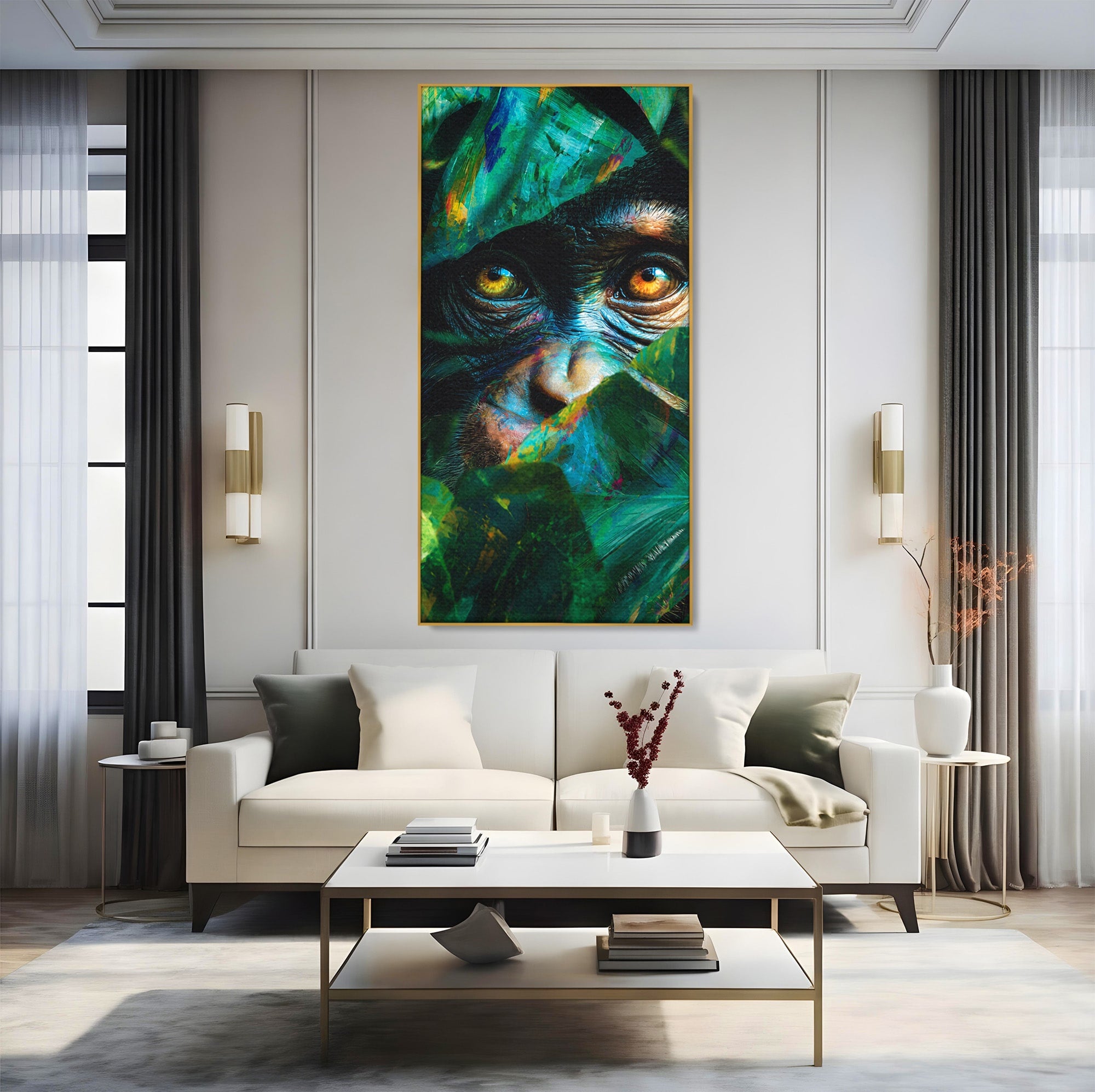 Tablou Canvas Premium LuxCanva® M1558, Privirea Maimutei, Maimuta, Jungla, Animale, Salbaticie, Living, Culori Vibrante