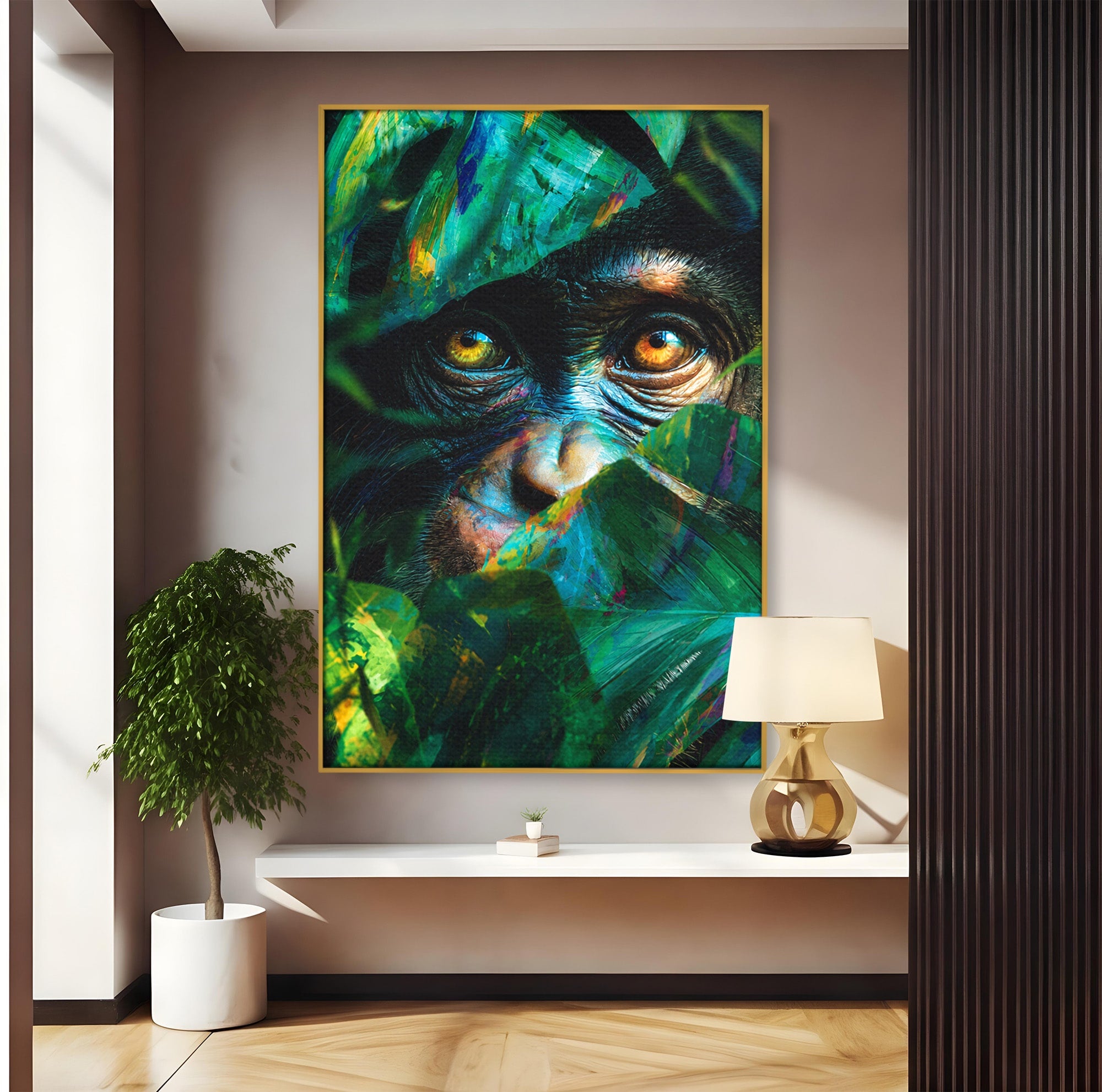 Tablou Canvas Premium LuxCanva® M1558, Privirea Maimutei, Maimuta, Jungla, Animale, Salbaticie, Living, Culori Vibrante