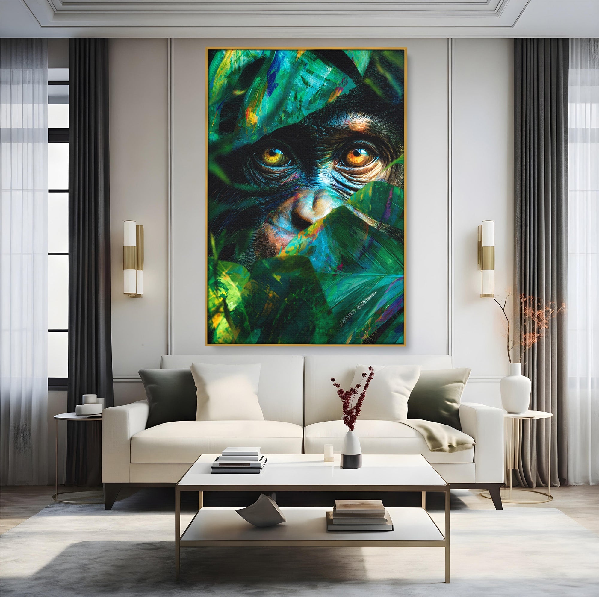 Tablou Canvas Premium LuxCanva® M1558, Privirea Maimutei, Maimuta, Jungla, Animale, Salbaticie, Living, Culori Vibrante