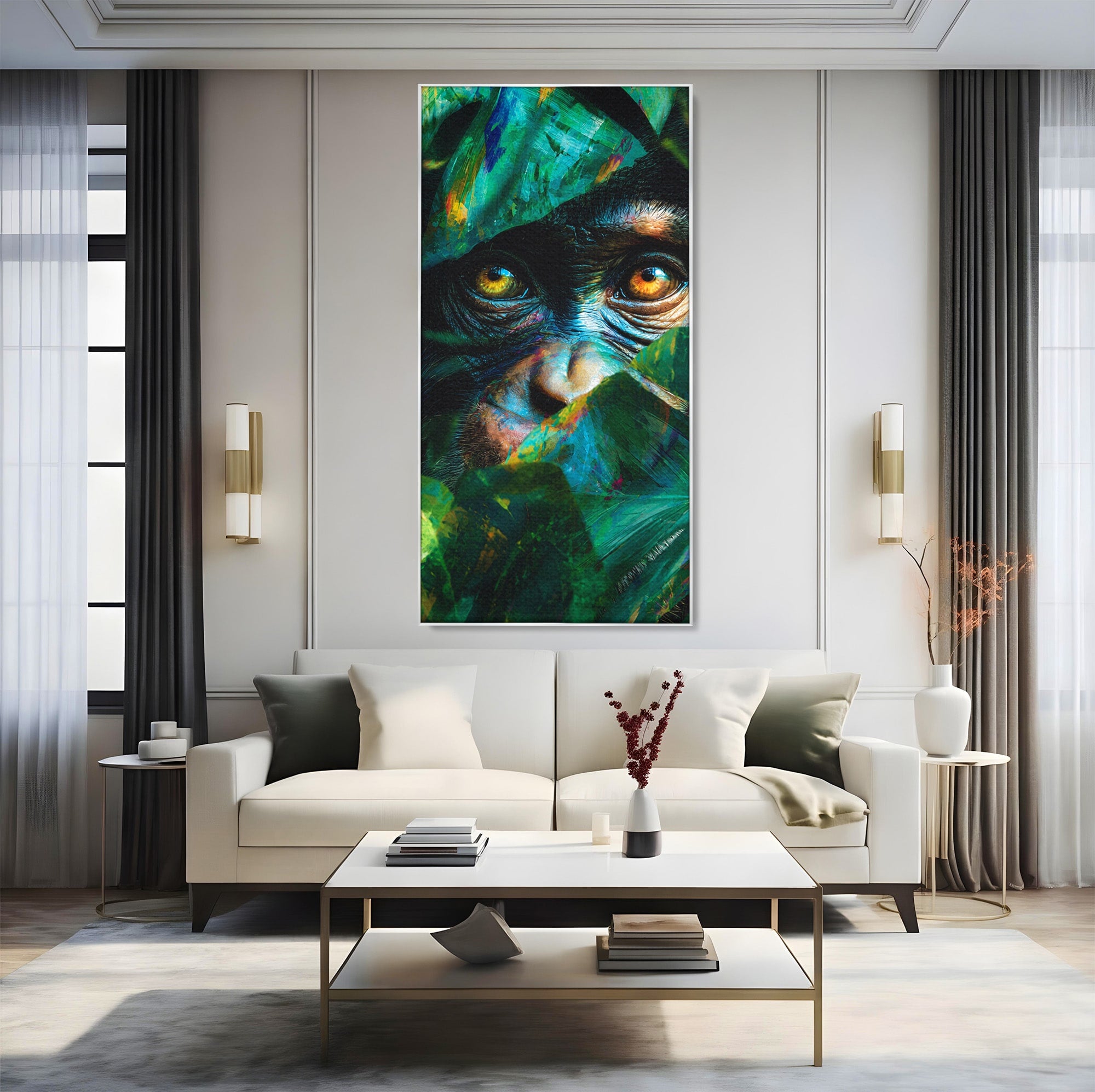 Tablou Canvas Premium LuxCanva® M1558, Privirea Maimutei, Maimuta, Jungla, Animale, Salbaticie, Living, Culori Vibrante