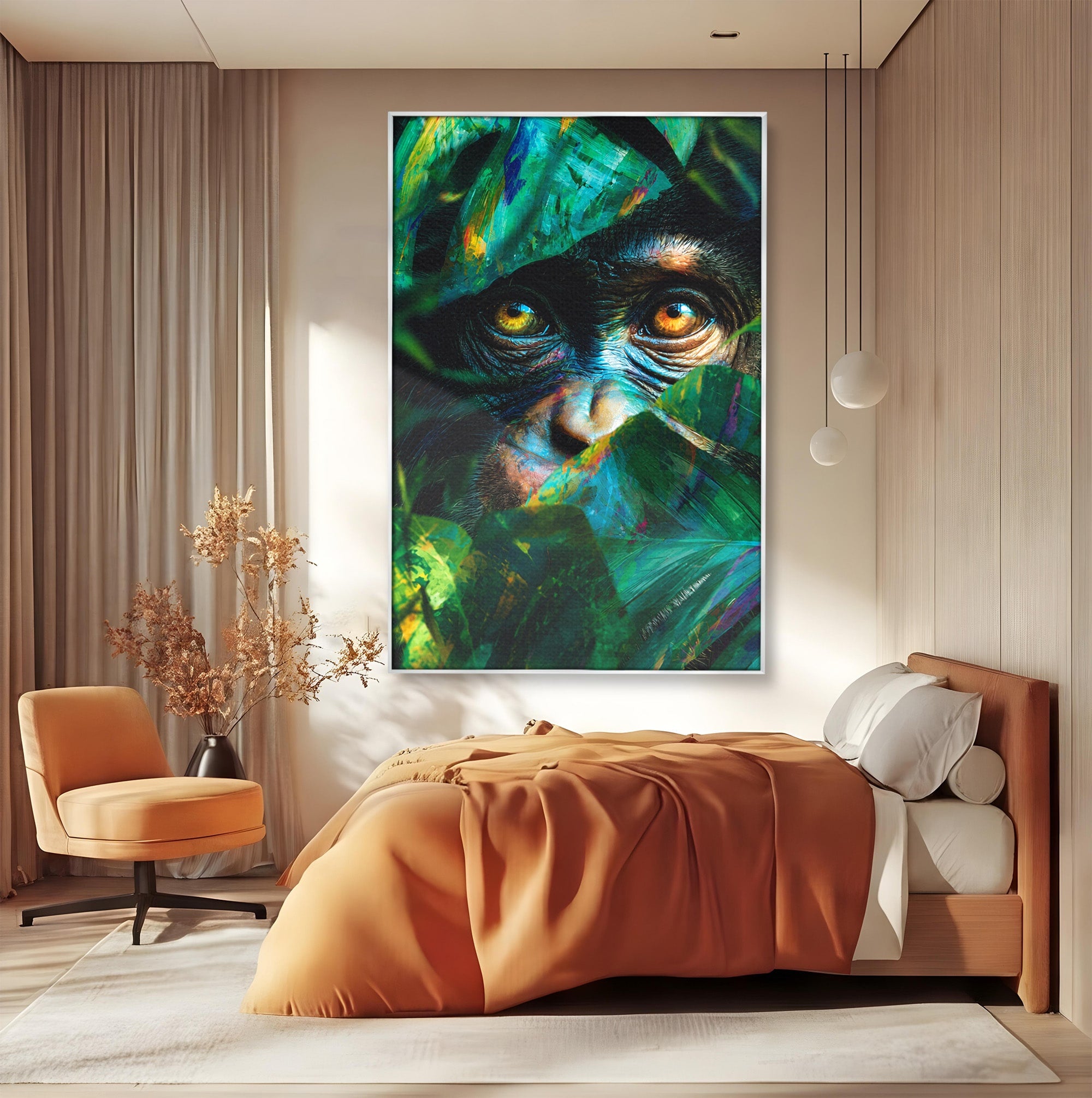 Tablou Canvas Premium LuxCanva® M1558, Privirea Maimutei, Maimuta, Jungla, Animale, Salbaticie, Living, Culori Vibrante