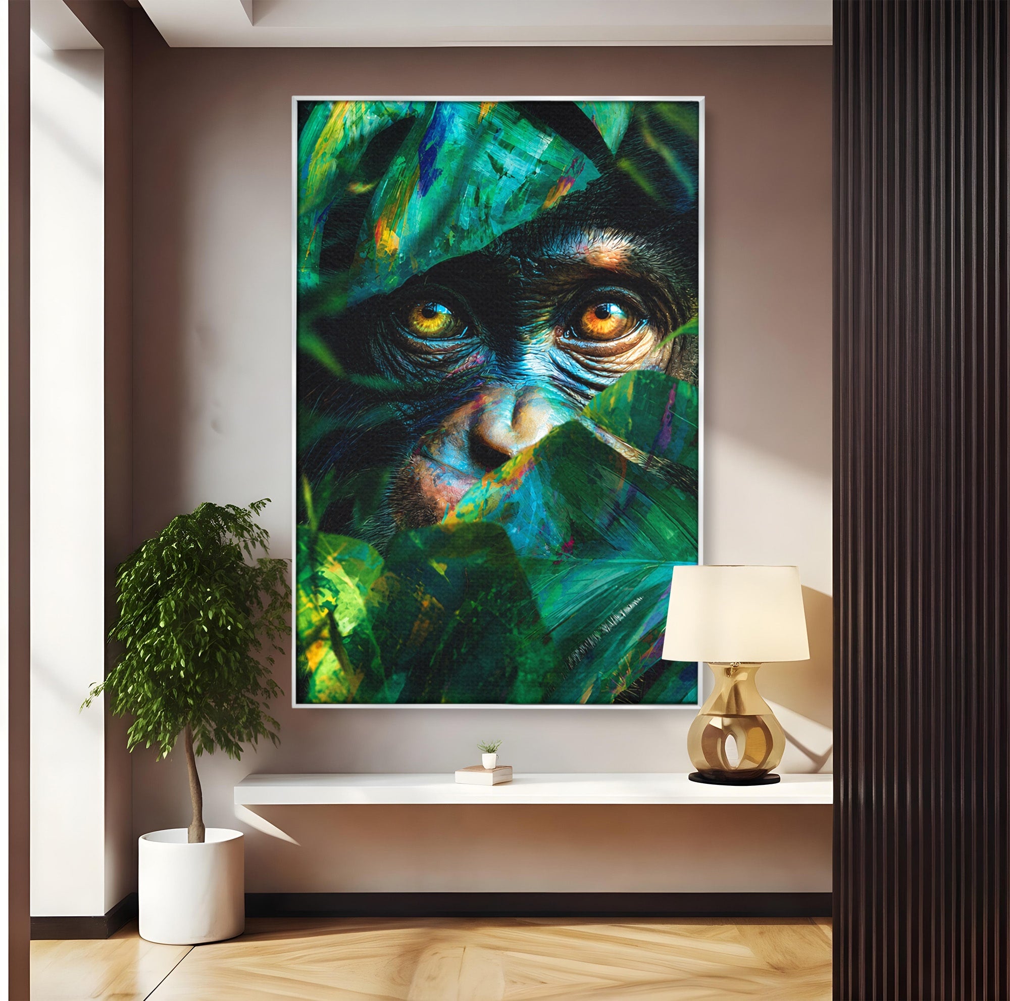 Tablou Canvas Premium LuxCanva® M1558, Privirea Maimutei, Maimuta, Jungla, Animale, Salbaticie, Living, Culori Vibrante