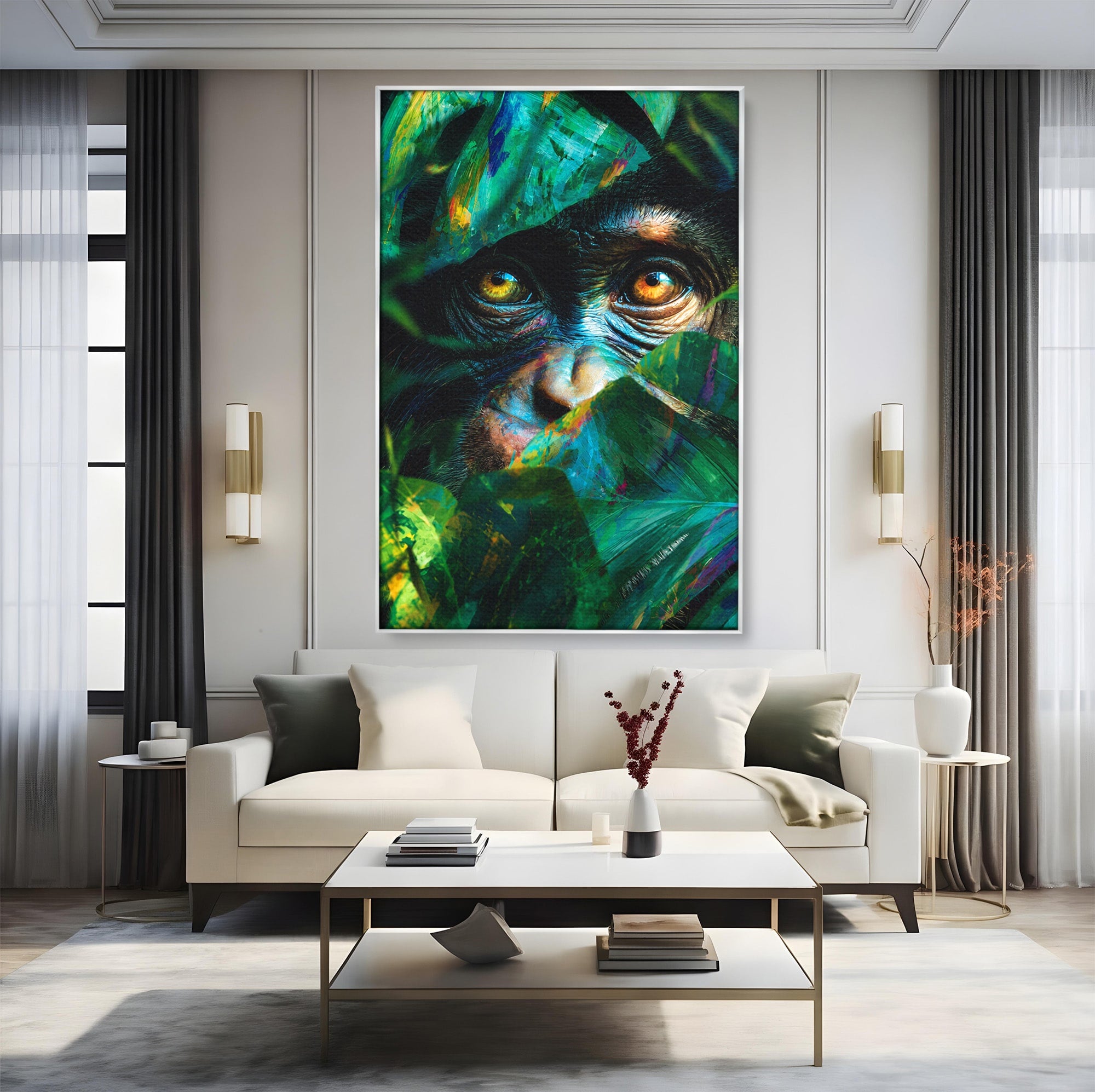Tablou Canvas Premium LuxCanva® M1558, Privirea Maimutei, Maimuta, Jungla, Animale, Salbaticie, Living, Culori Vibrante