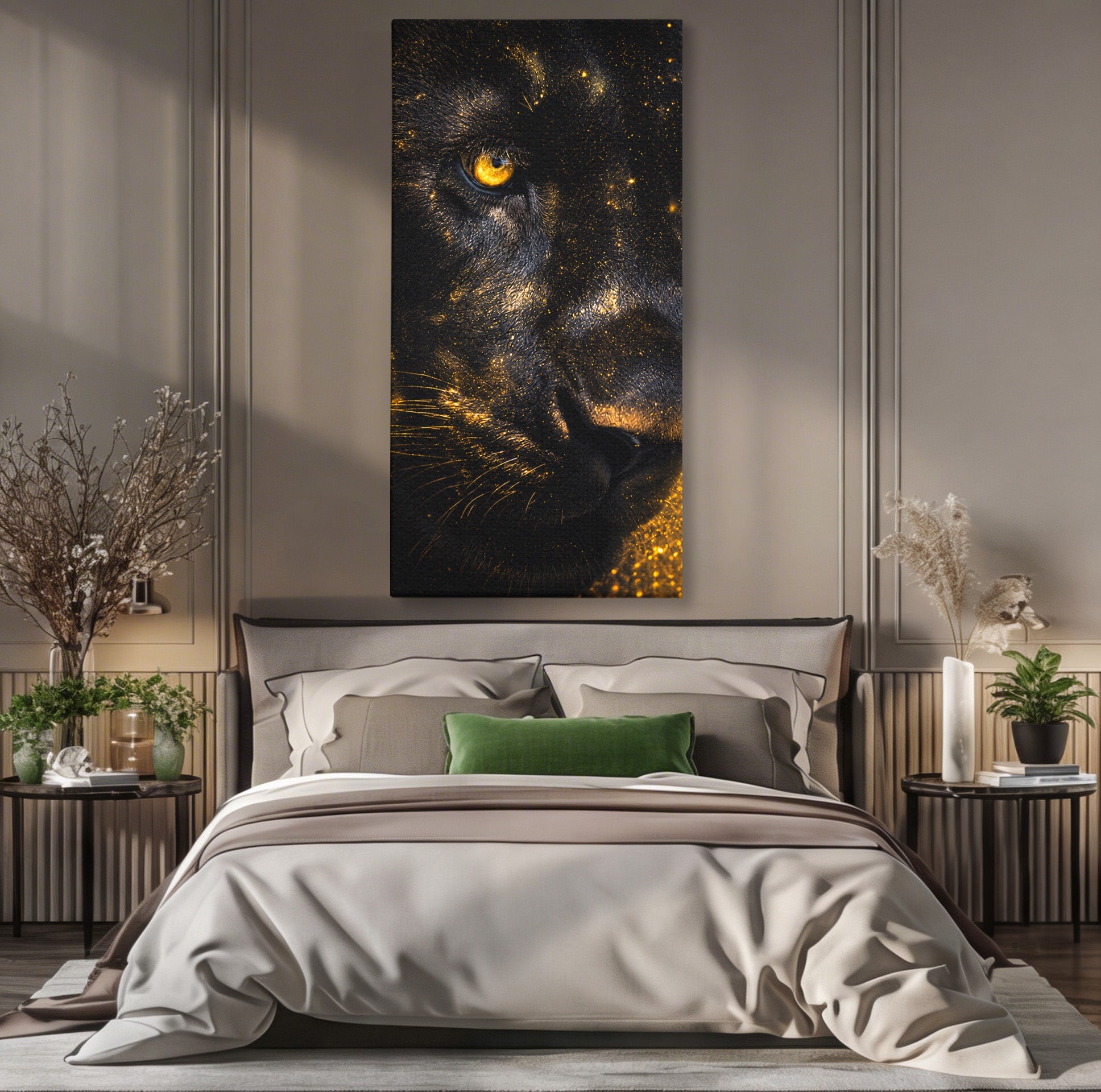 Tablou Canvas Premium LuxCanva® M1559, Pantera Aurie, Pantera, Animale, Mister, Eleganta, Dormitor, Living, Culori Vibrante