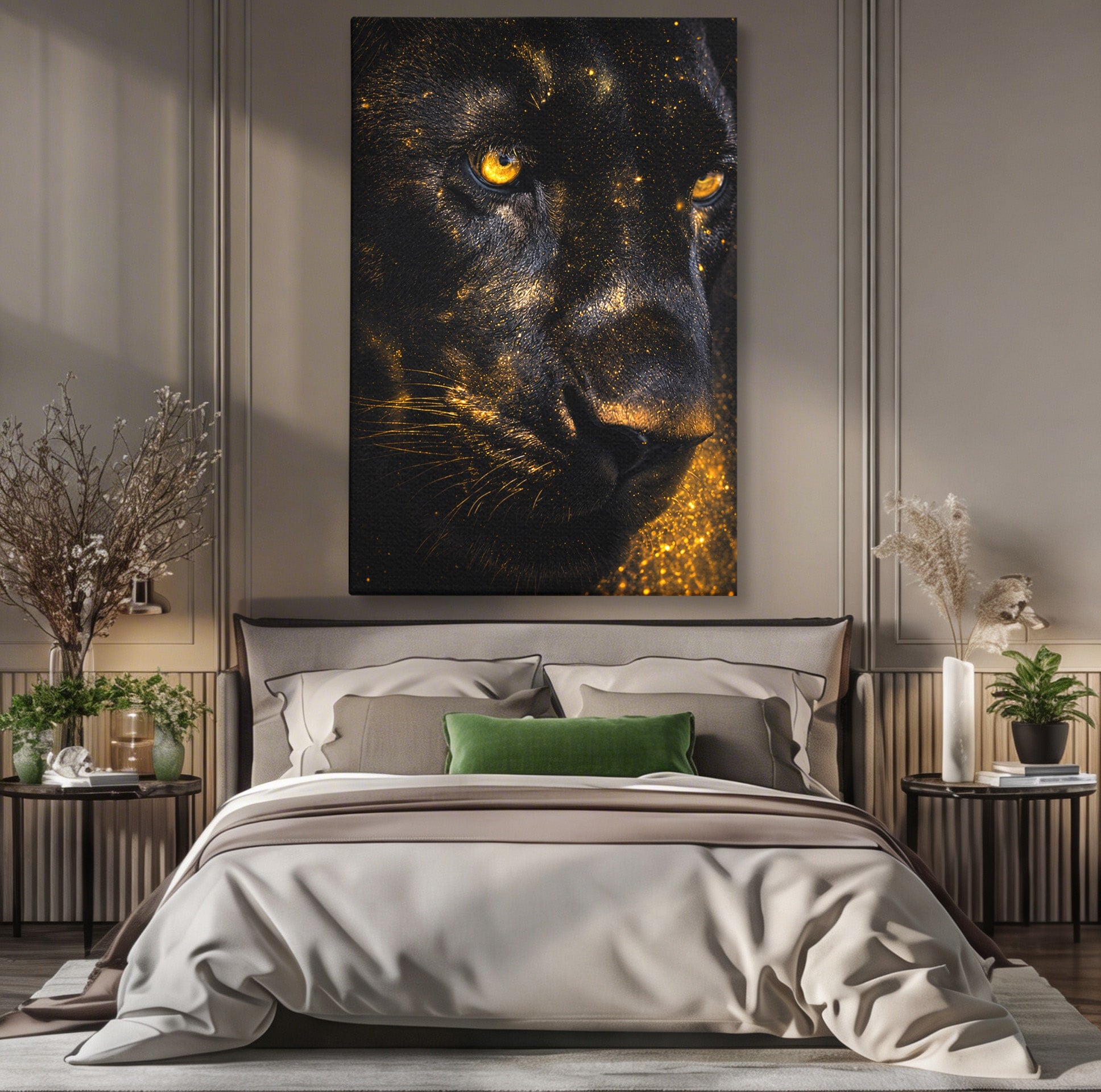 Tablou Canvas Premium LuxCanva® M1559, Pantera Aurie, Pantera, Animale, Mister, Eleganta, Dormitor, Living, Culori Vibrante