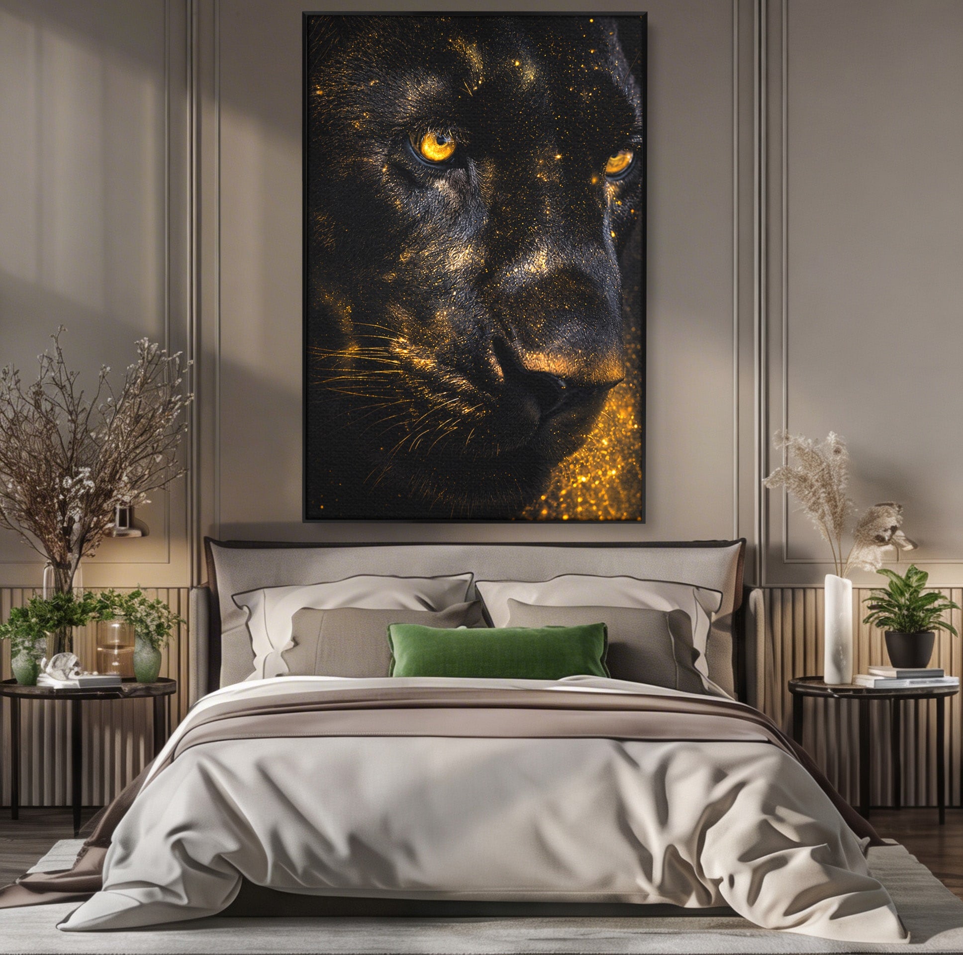 Tablou Canvas Premium LuxCanva® M1559, Pantera Aurie, Pantera, Animale, Mister, Eleganta, Dormitor, Living, Culori Vibrante