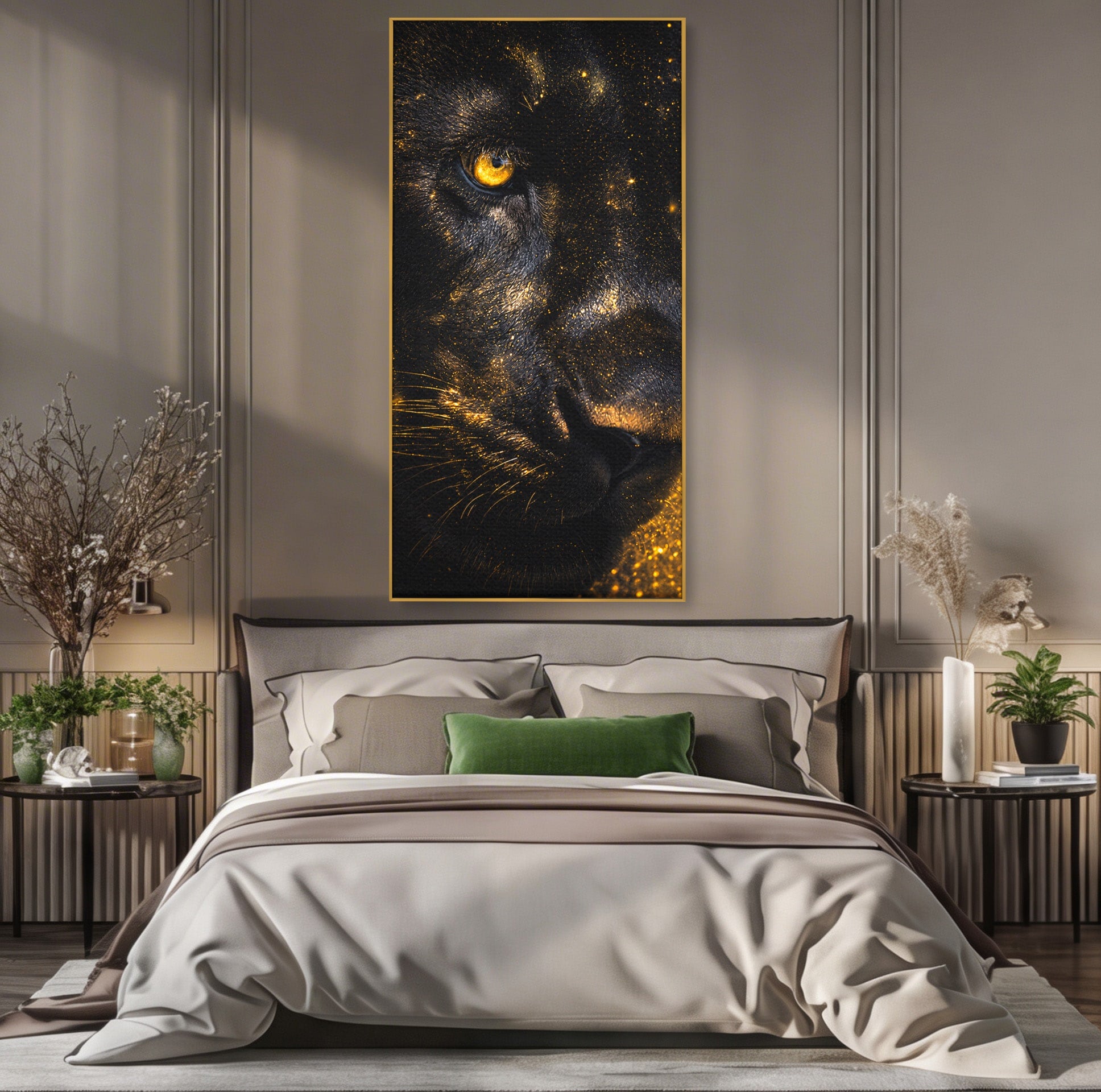 Tablou Canvas Premium LuxCanva® M1559, Pantera Aurie, Pantera, Animale, Mister, Eleganta, Dormitor, Living, Culori Vibrante