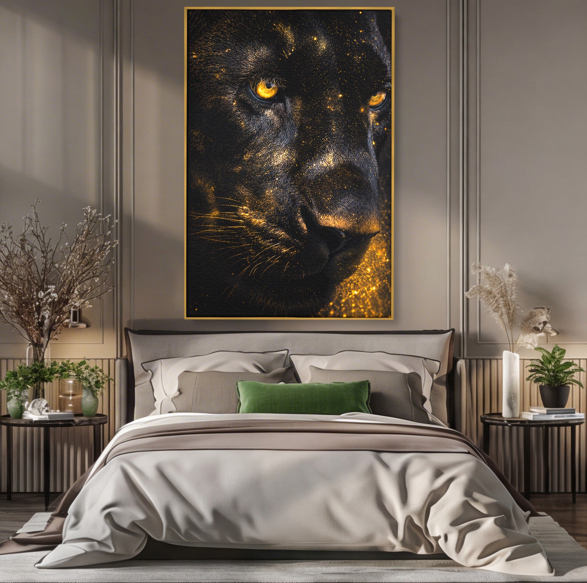 Tablou Canvas Premium LuxCanva® M1559, Pantera Aurie, Pantera, Animale, Mister, Eleganta, Dormitor, Living, Culori Vibrante