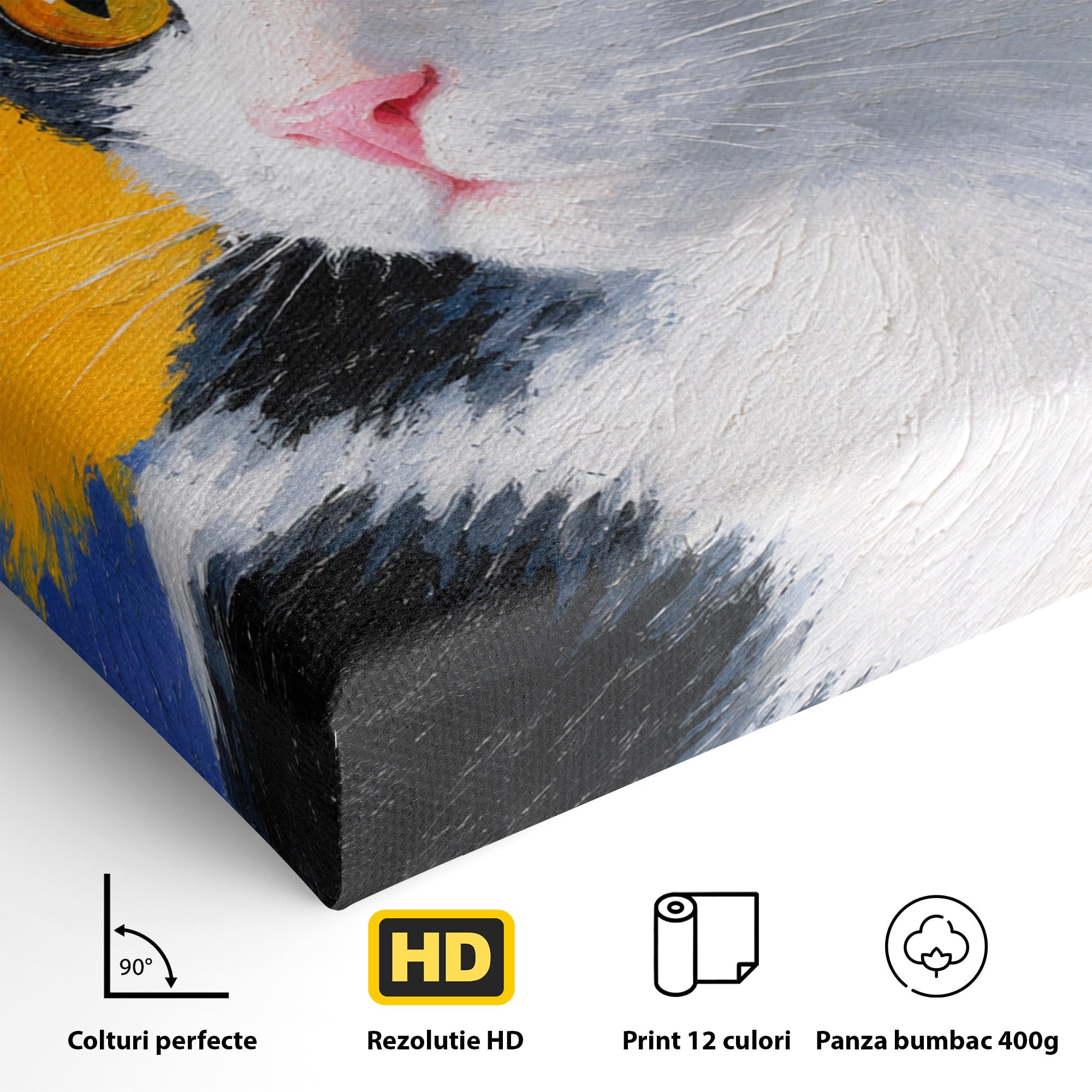 Tablou Canvas Premium LuxCanva® M1561, Pisica In Culori, Pisica, Portret, Animale, Living, Dormitor, Culori Vibrante