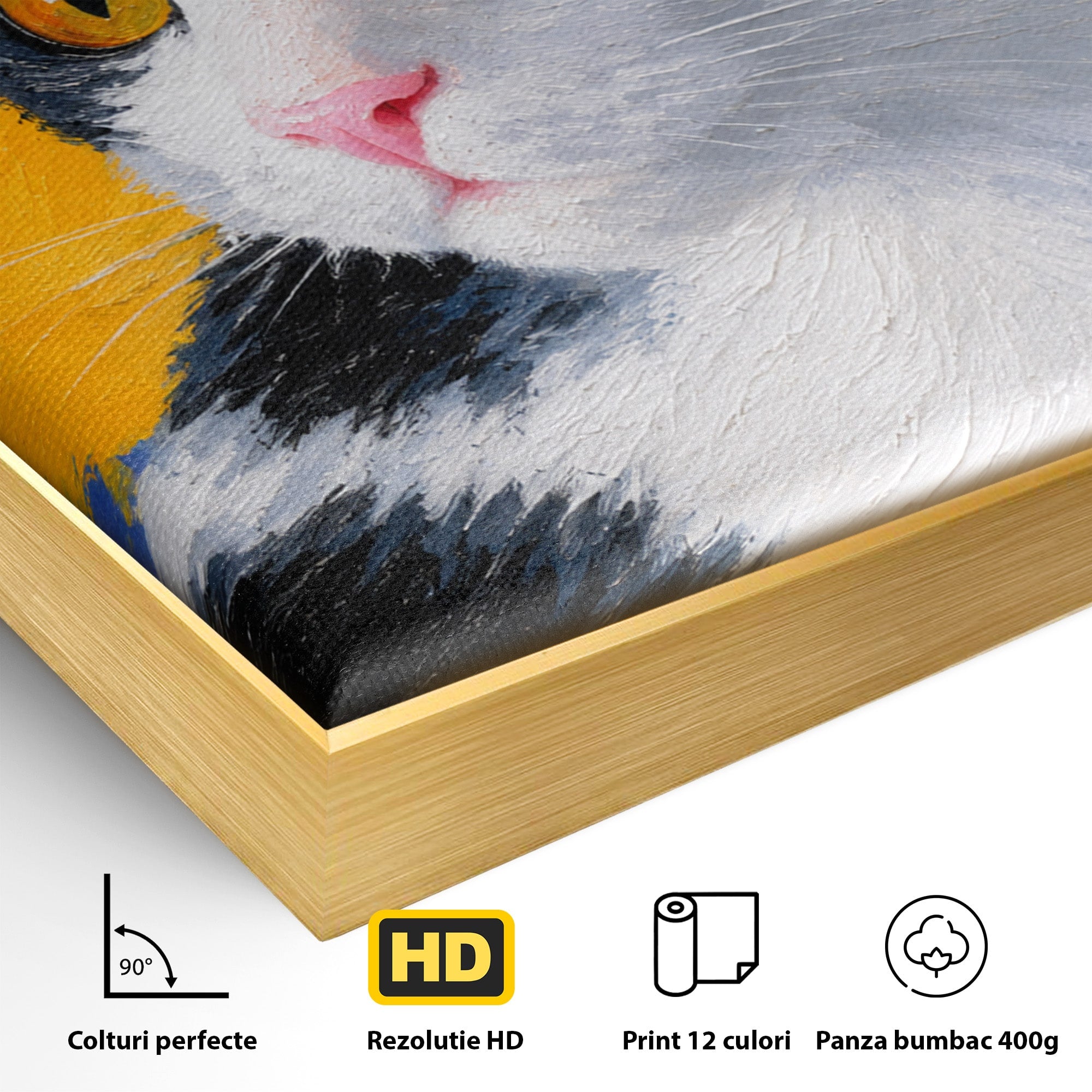Tablou Canvas Premium LuxCanva® M1561, Pisica In Culori, Pisica, Portret, Animale, Living, Dormitor, Culori Vibrante