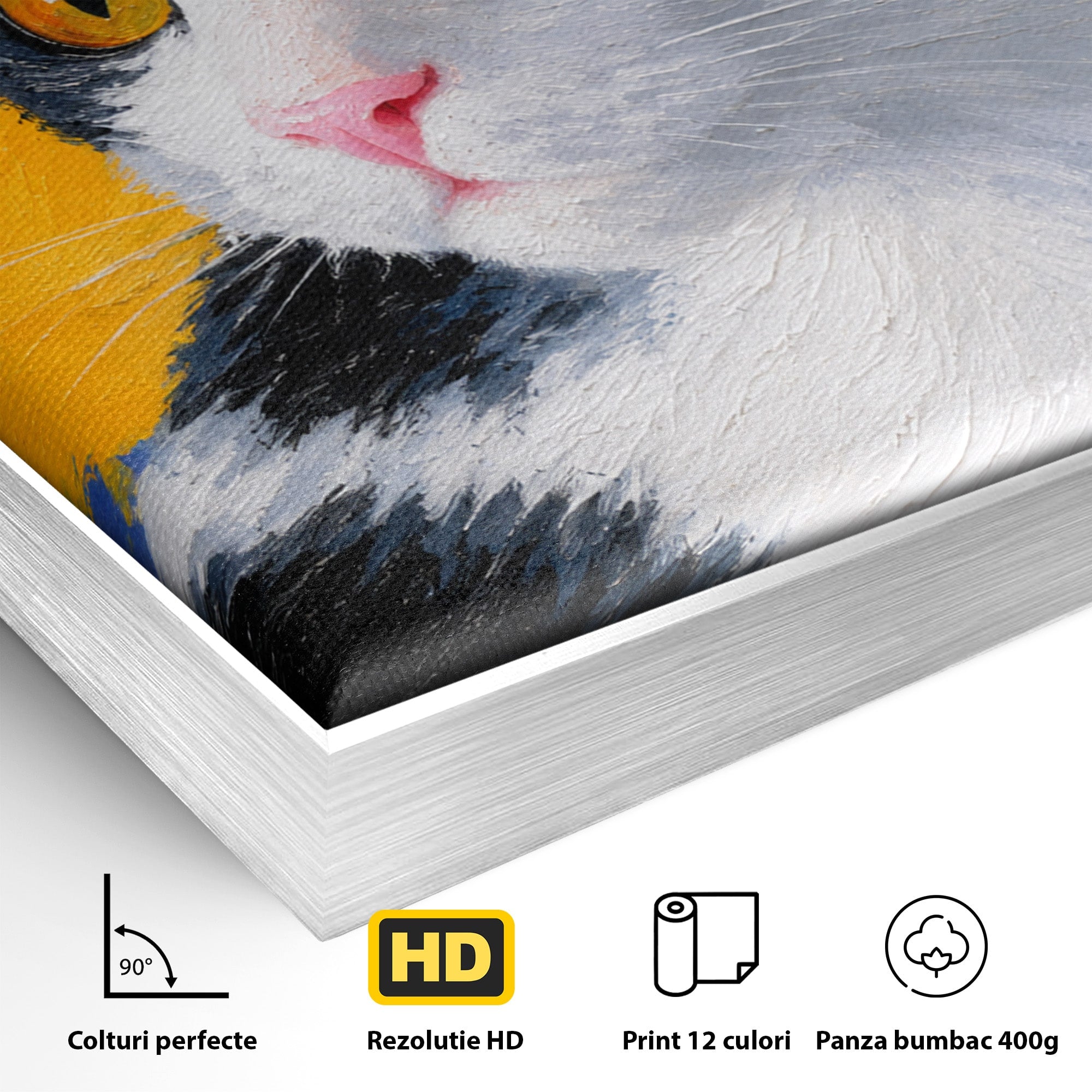 Tablou Canvas Premium LuxCanva® M1561, Pisica In Culori, Pisica, Portret, Animale, Living, Dormitor, Culori Vibrante