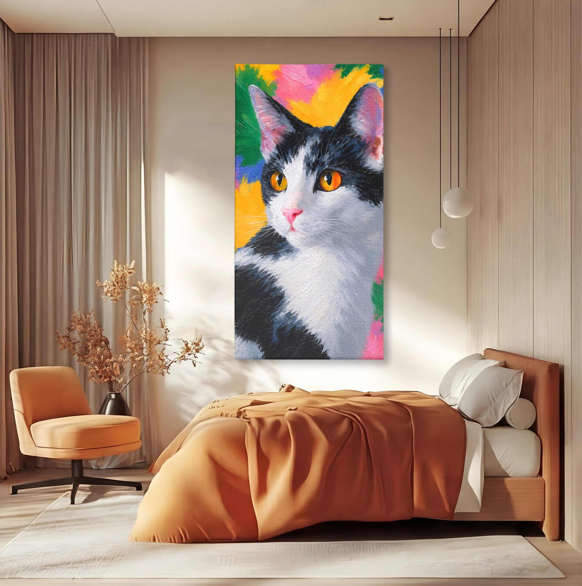 Tablou Canvas Premium LuxCanva® M1561, Pisica In Culori, Pisica, Portret, Animale, Living, Dormitor, Culori Vibrante