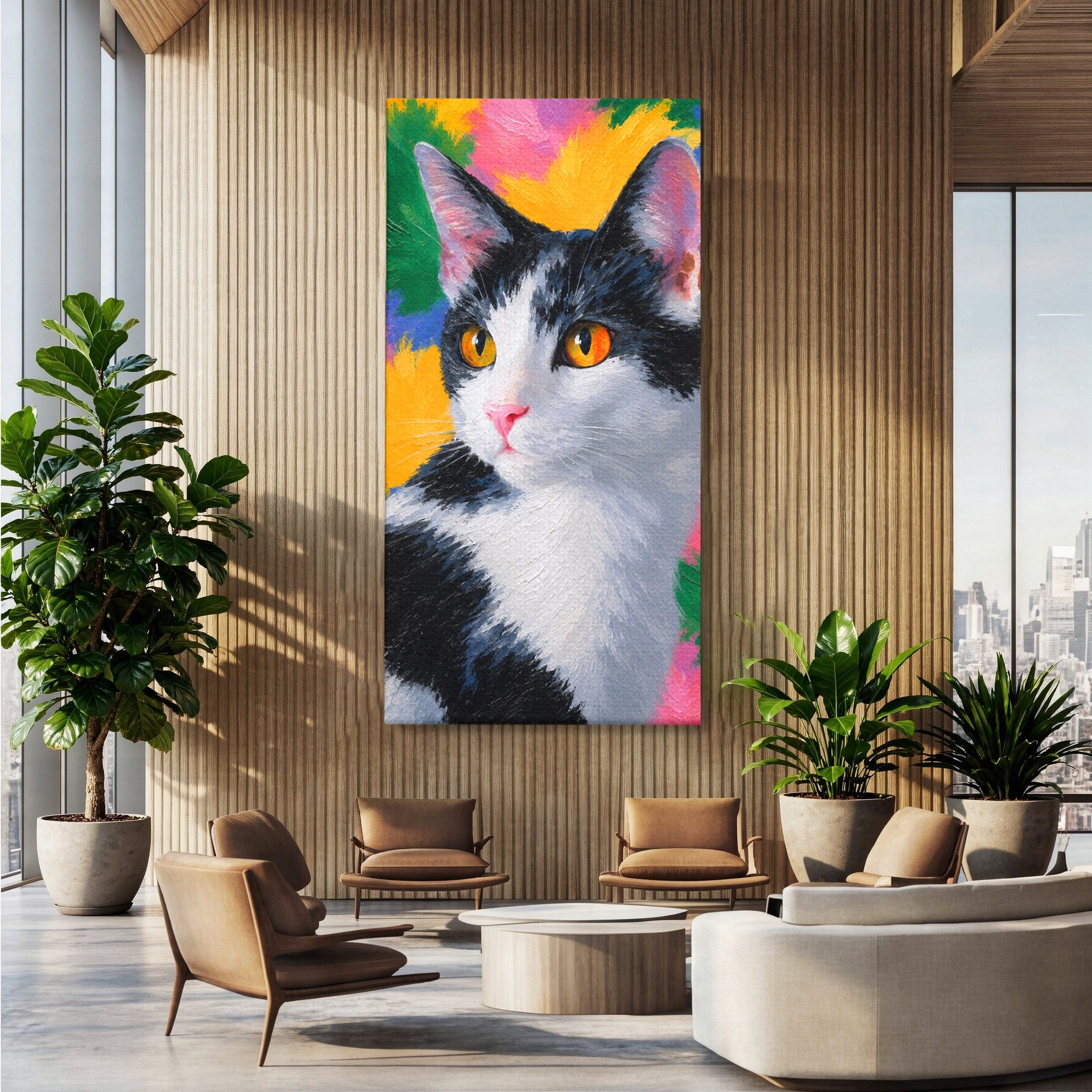 Tablou Canvas Premium LuxCanva® M1561, Pisica In Culori, Pisica, Portret, Animale, Living, Dormitor, Culori Vibrante