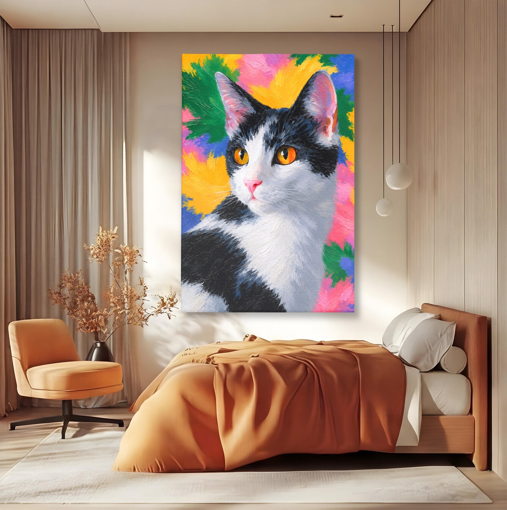 Tablou Canvas Premium LuxCanva® M1561, Pisica In Culori, Pisica, Portret, Animale, Living, Dormitor, Culori Vibrante