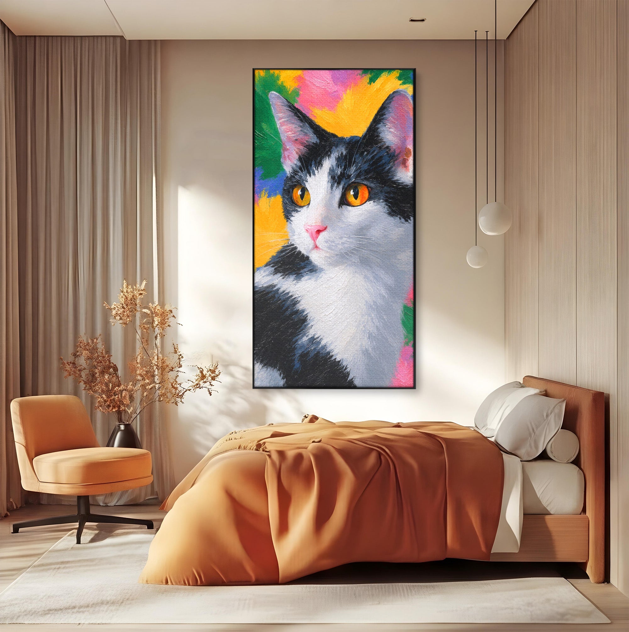 Tablou Canvas Premium LuxCanva® M1561, Pisica In Culori, Pisica, Portret, Animale, Living, Dormitor, Culori Vibrante