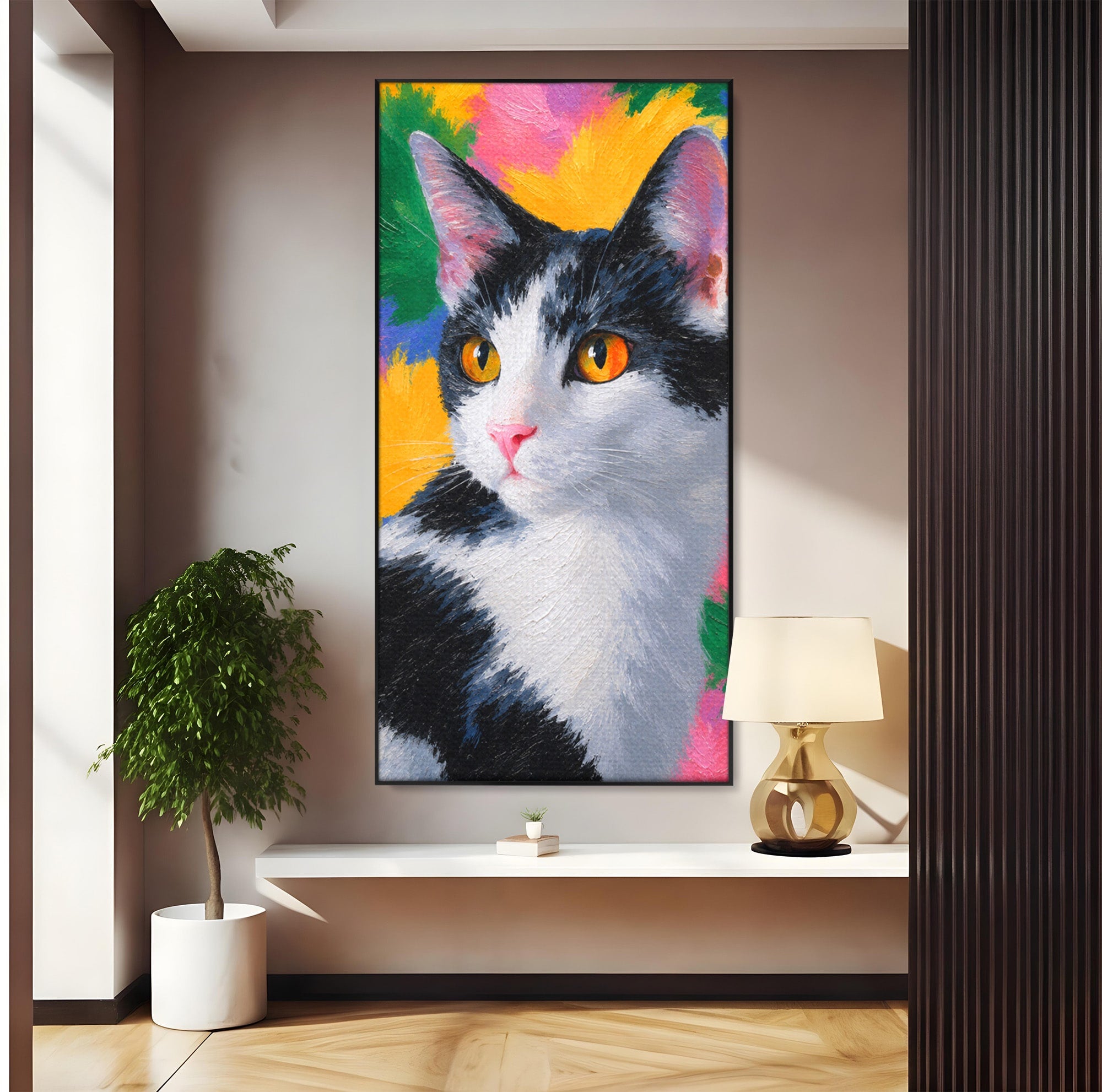 Tablou Canvas Premium LuxCanva® M1561, Pisica In Culori, Pisica, Portret, Animale, Living, Dormitor, Culori Vibrante