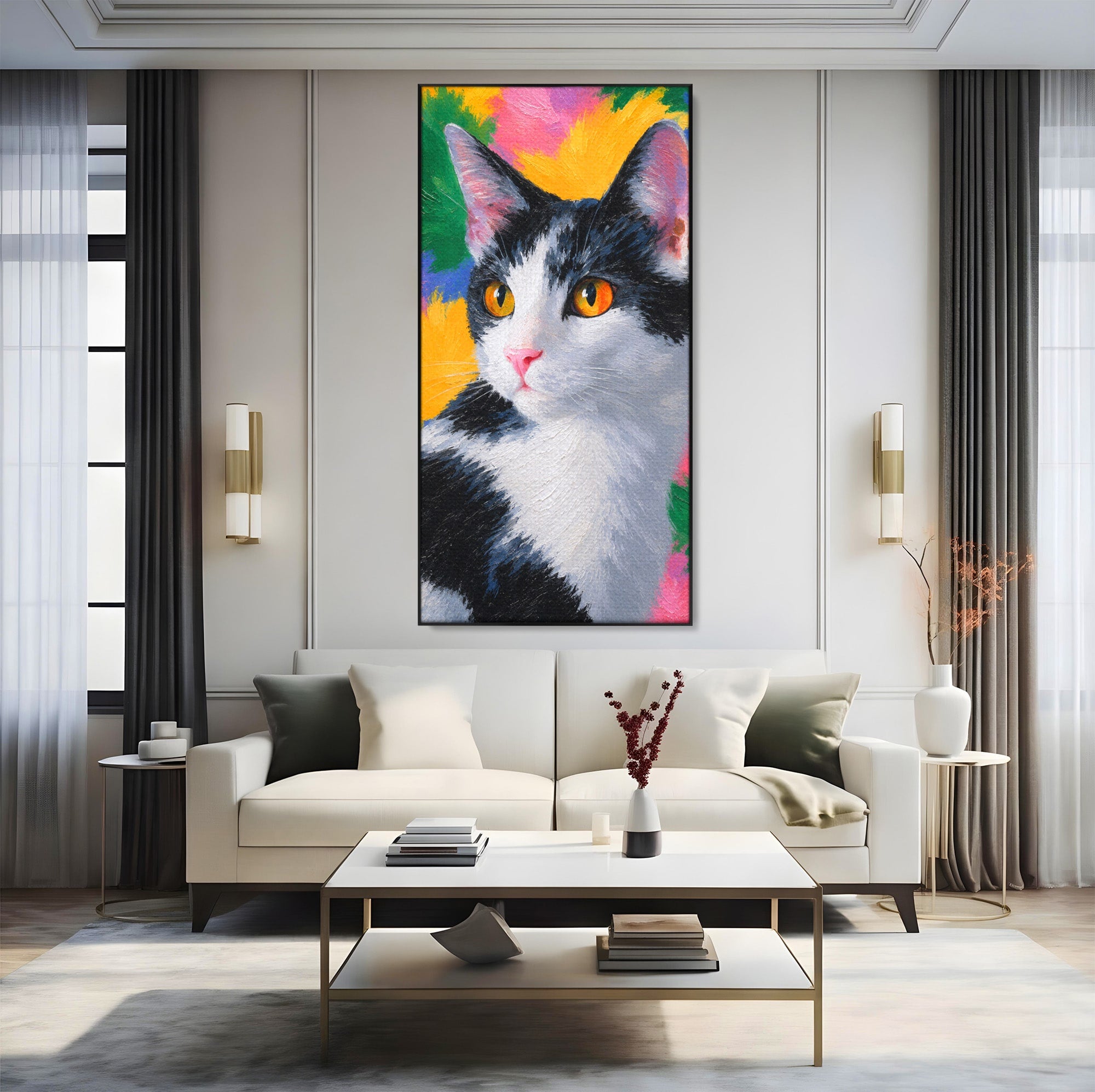 Tablou Canvas Premium LuxCanva® M1561, Pisica In Culori, Pisica, Portret, Animale, Living, Dormitor, Culori Vibrante