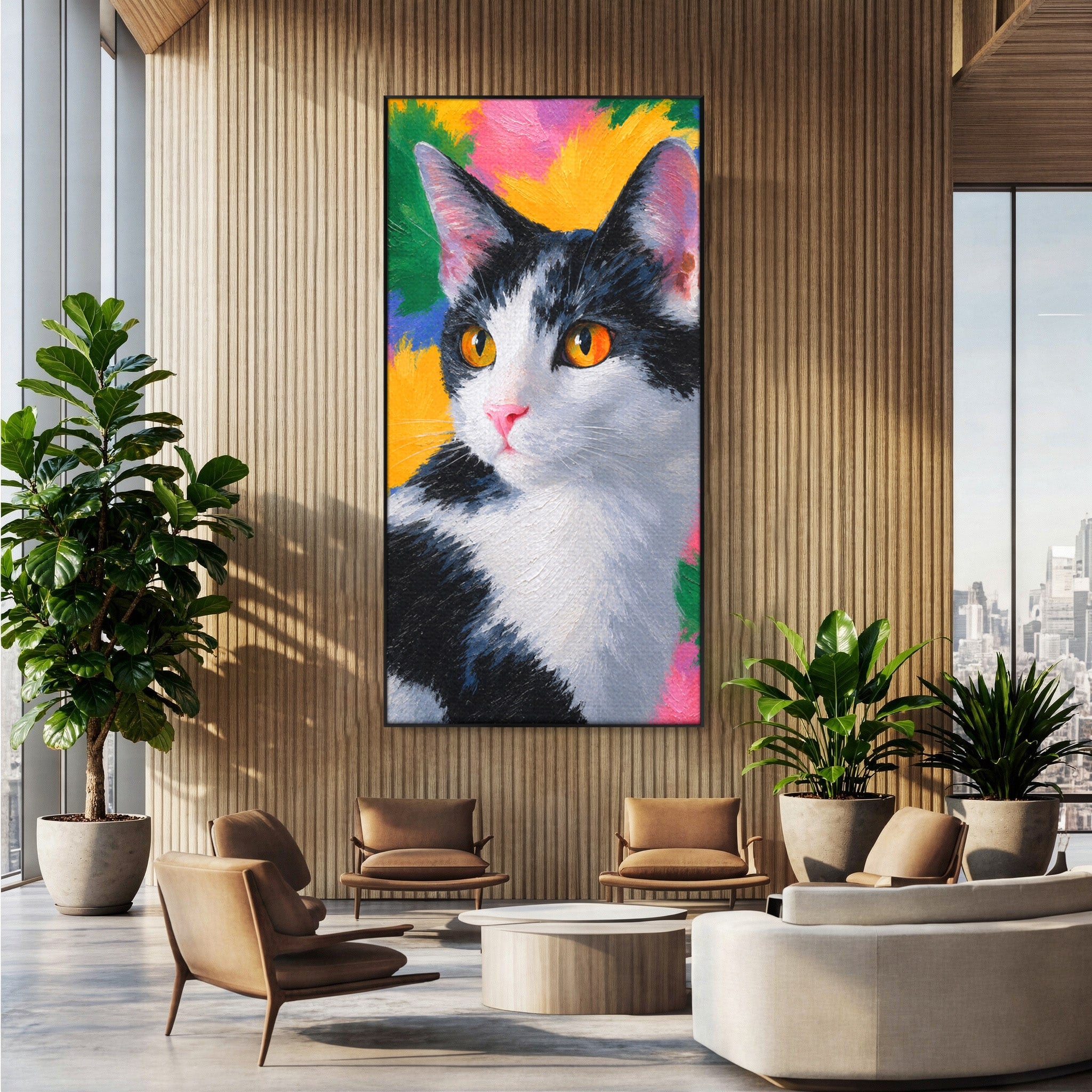 Tablou Canvas Premium LuxCanva® M1561, Pisica In Culori, Pisica, Portret, Animale, Living, Dormitor, Culori Vibrante