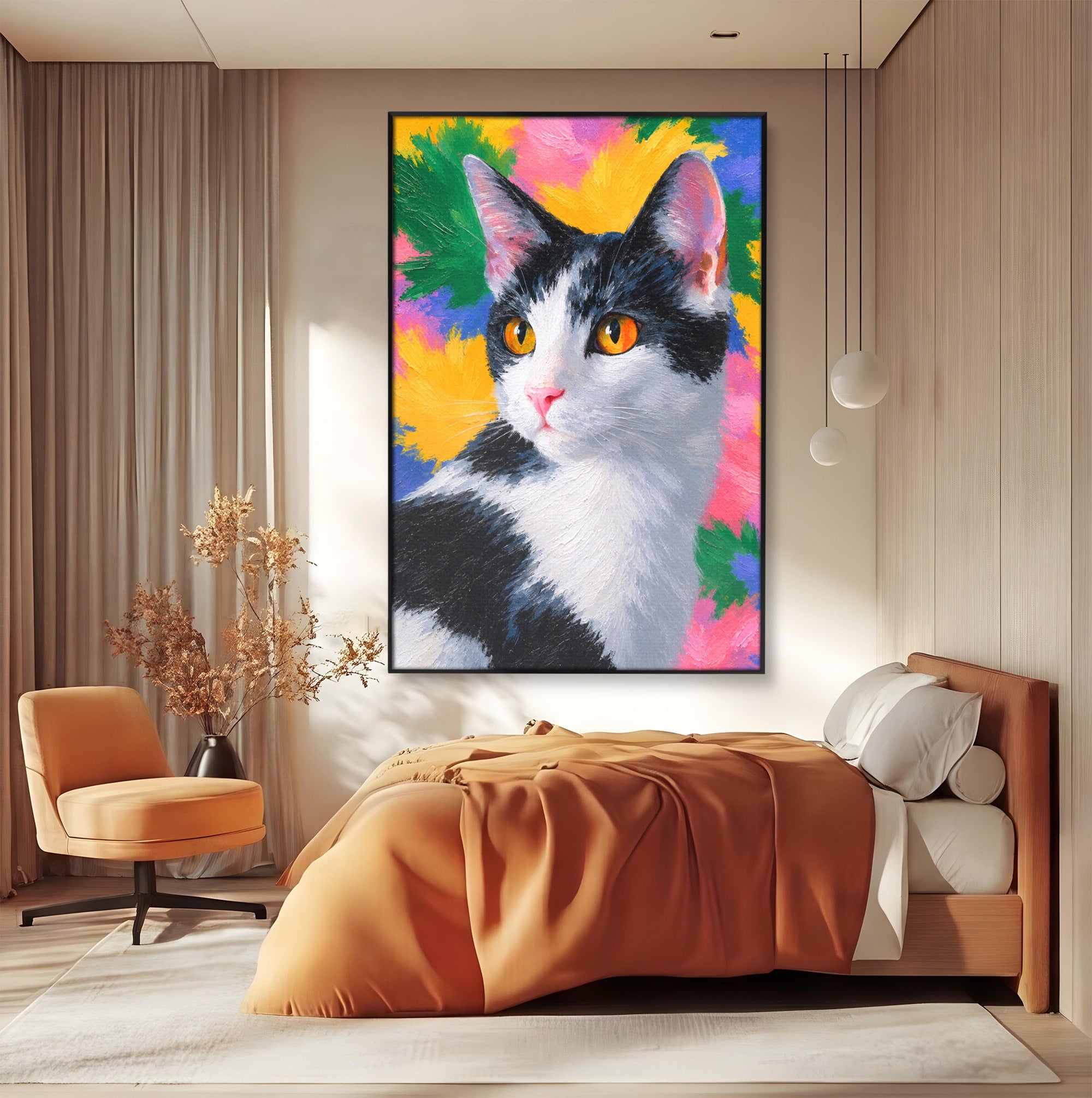 Tablou Canvas Premium LuxCanva® M1561, Pisica In Culori, Pisica, Portret, Animale, Living, Dormitor, Culori Vibrante