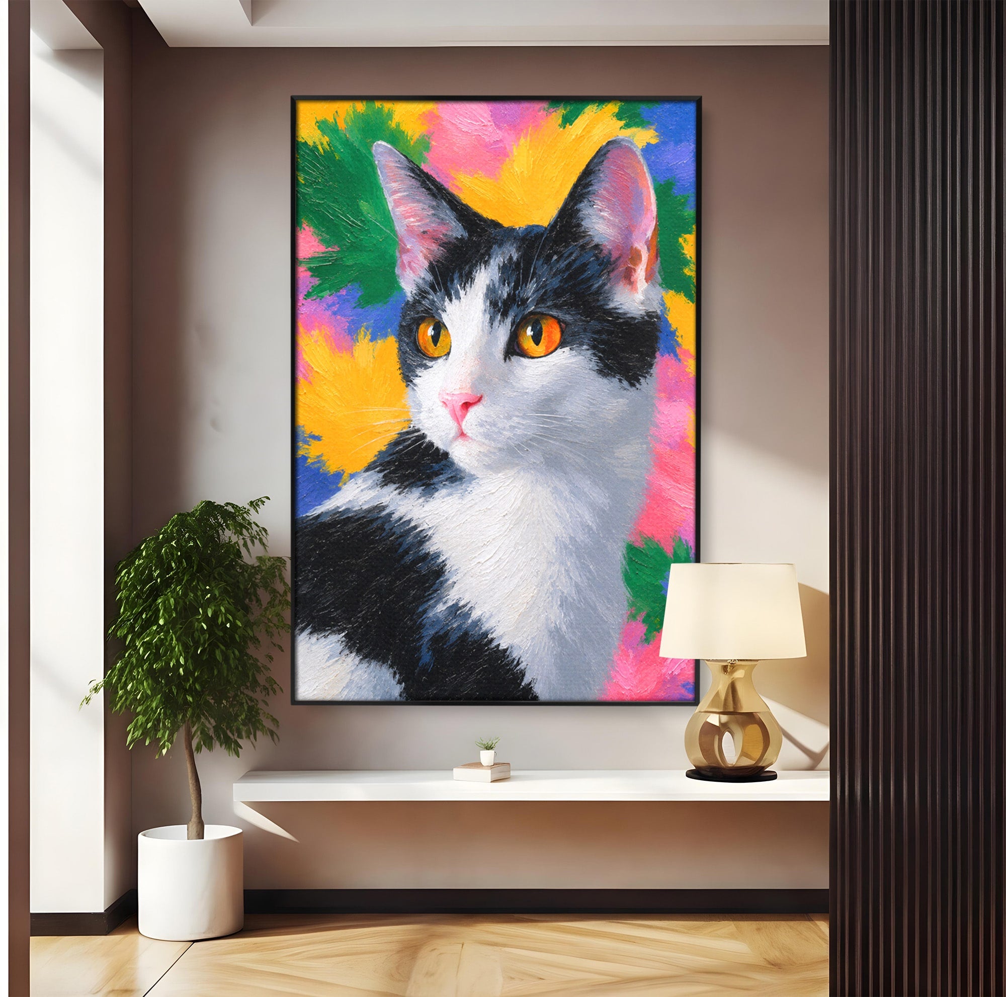 Tablou Canvas Premium LuxCanva® M1561, Pisica In Culori, Pisica, Portret, Animale, Living, Dormitor, Culori Vibrante