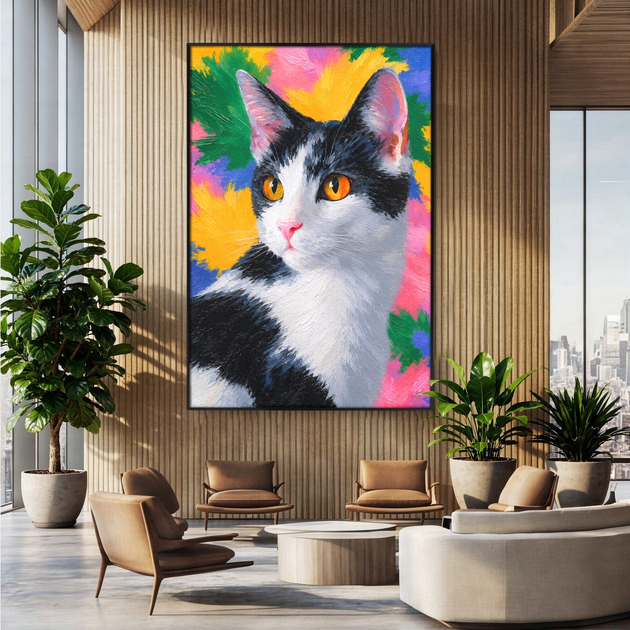 Tablou Canvas Premium LuxCanva® M1561, Pisica In Culori, Pisica, Portret, Animale, Living, Dormitor, Culori Vibrante