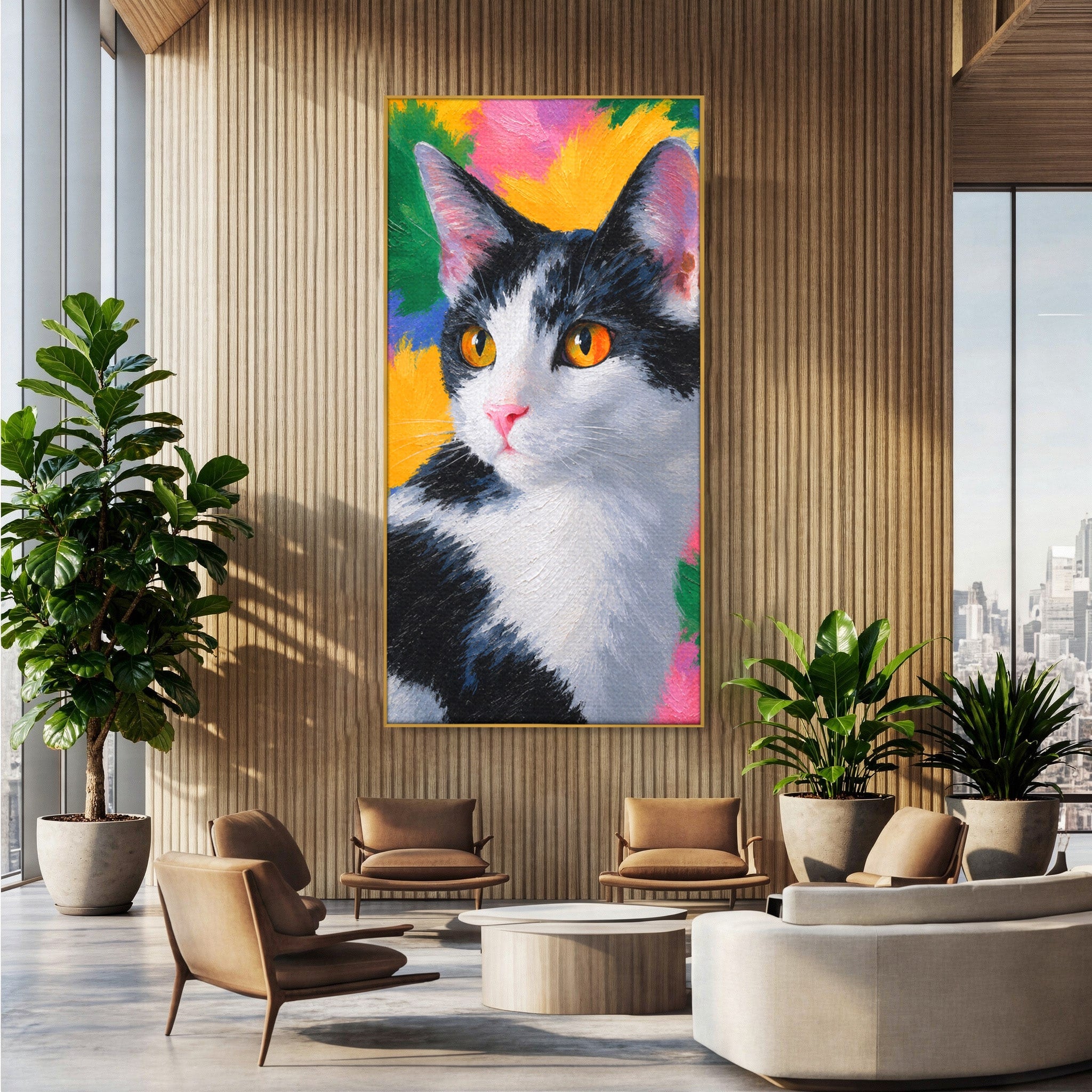 Tablou Canvas Premium LuxCanva® M1561, Pisica In Culori, Pisica, Portret, Animale, Living, Dormitor, Culori Vibrante