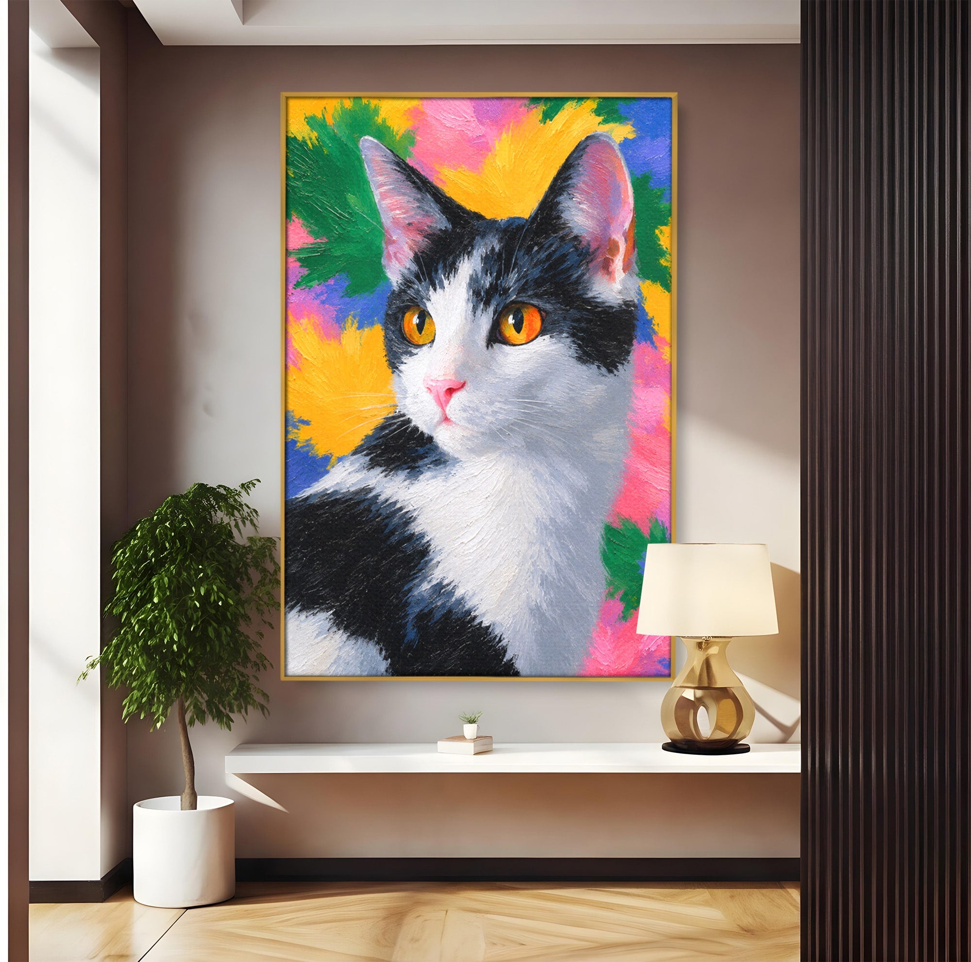 Tablou Canvas Premium LuxCanva® M1561, Pisica In Culori, Pisica, Portret, Animale, Living, Dormitor, Culori Vibrante