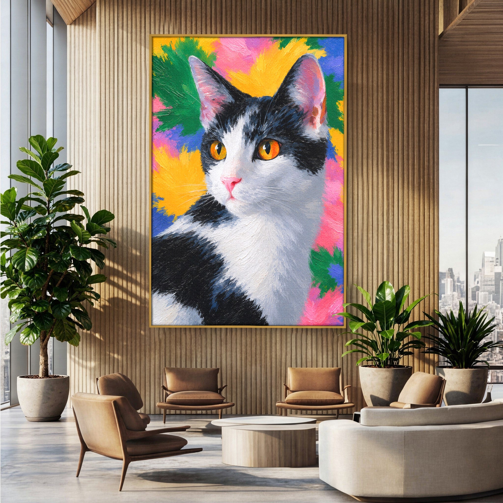 Tablou Canvas Premium LuxCanva® M1561, Pisica In Culori, Pisica, Portret, Animale, Living, Dormitor, Culori Vibrante
