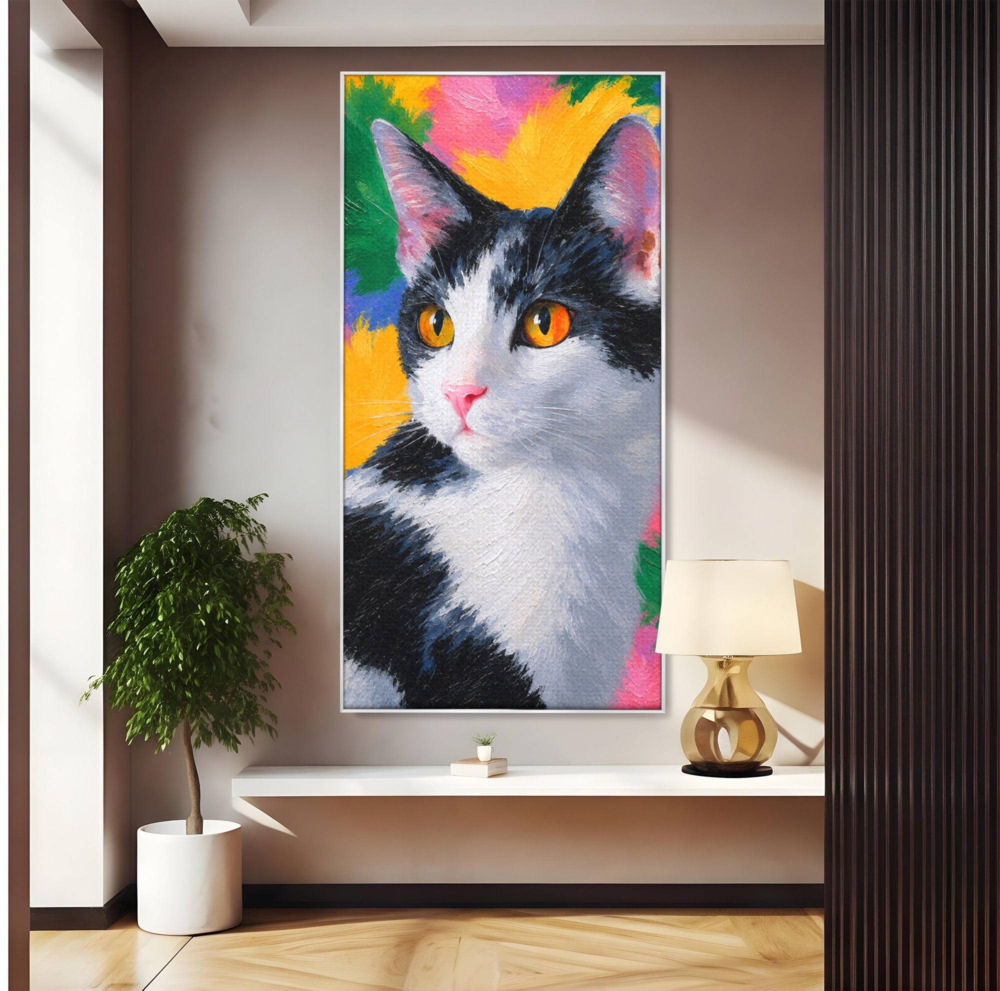 Tablou Canvas Premium LuxCanva® M1561, Pisica In Culori, Pisica, Portret, Animale, Living, Dormitor, Culori Vibrante