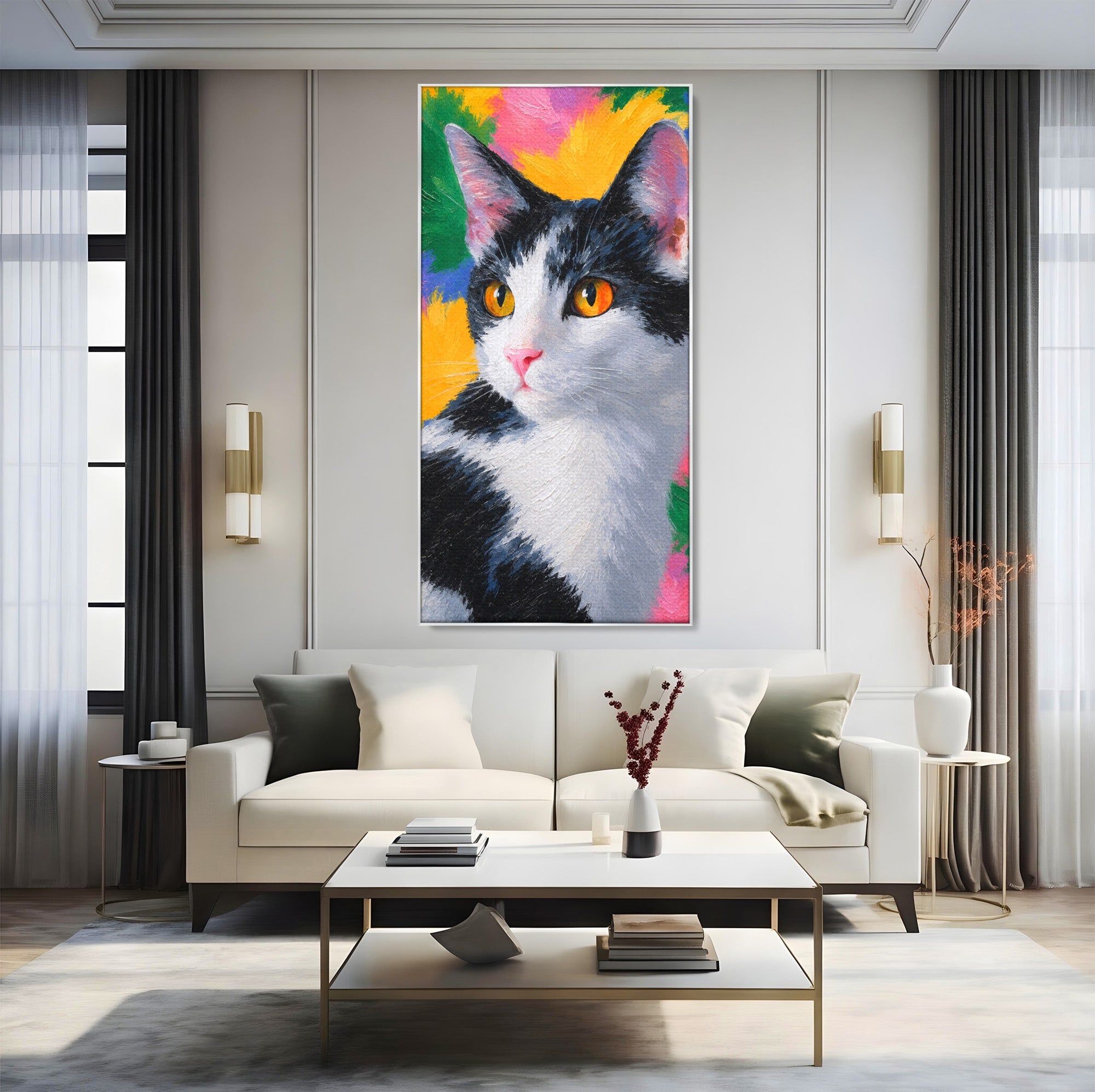 Tablou Canvas Premium LuxCanva® M1561, Pisica In Culori, Pisica, Portret, Animale, Living, Dormitor, Culori Vibrante