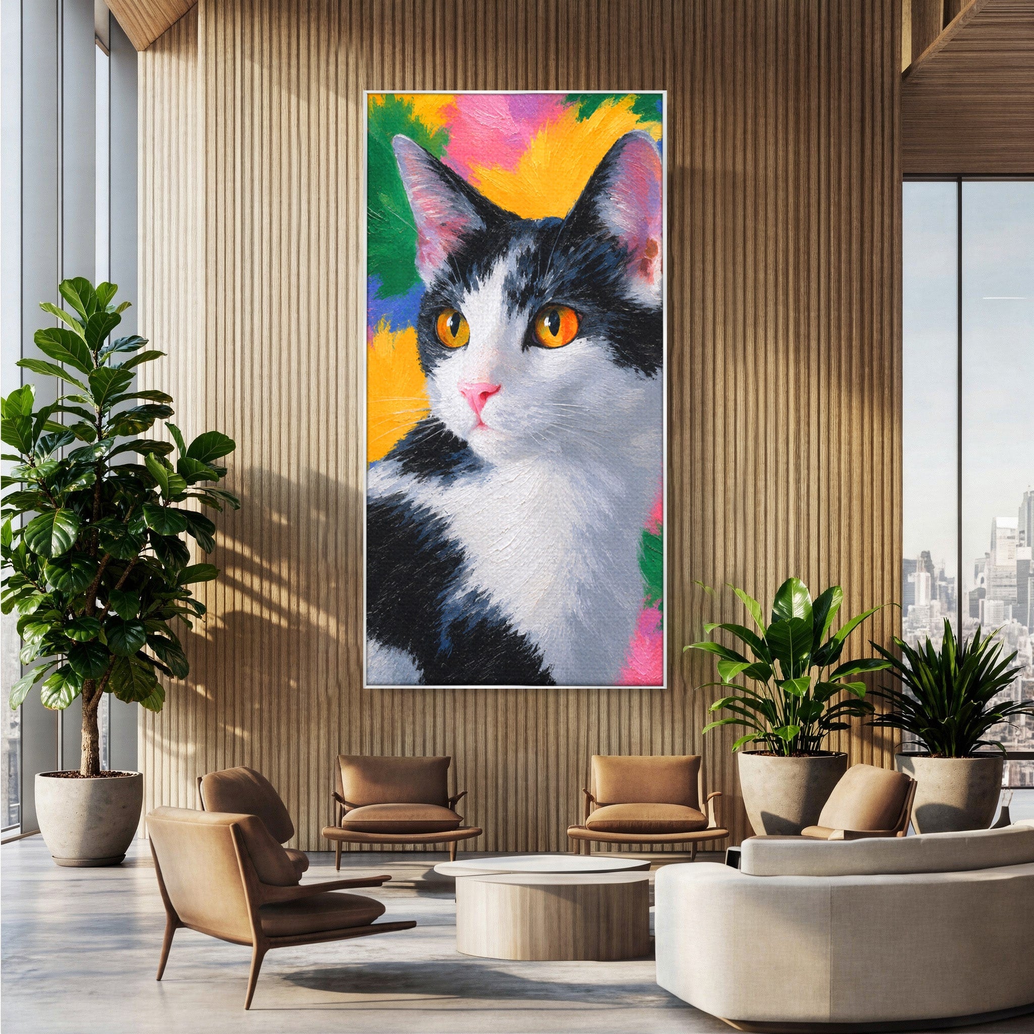 Tablou Canvas Premium LuxCanva® M1561, Pisica In Culori, Pisica, Portret, Animale, Living, Dormitor, Culori Vibrante