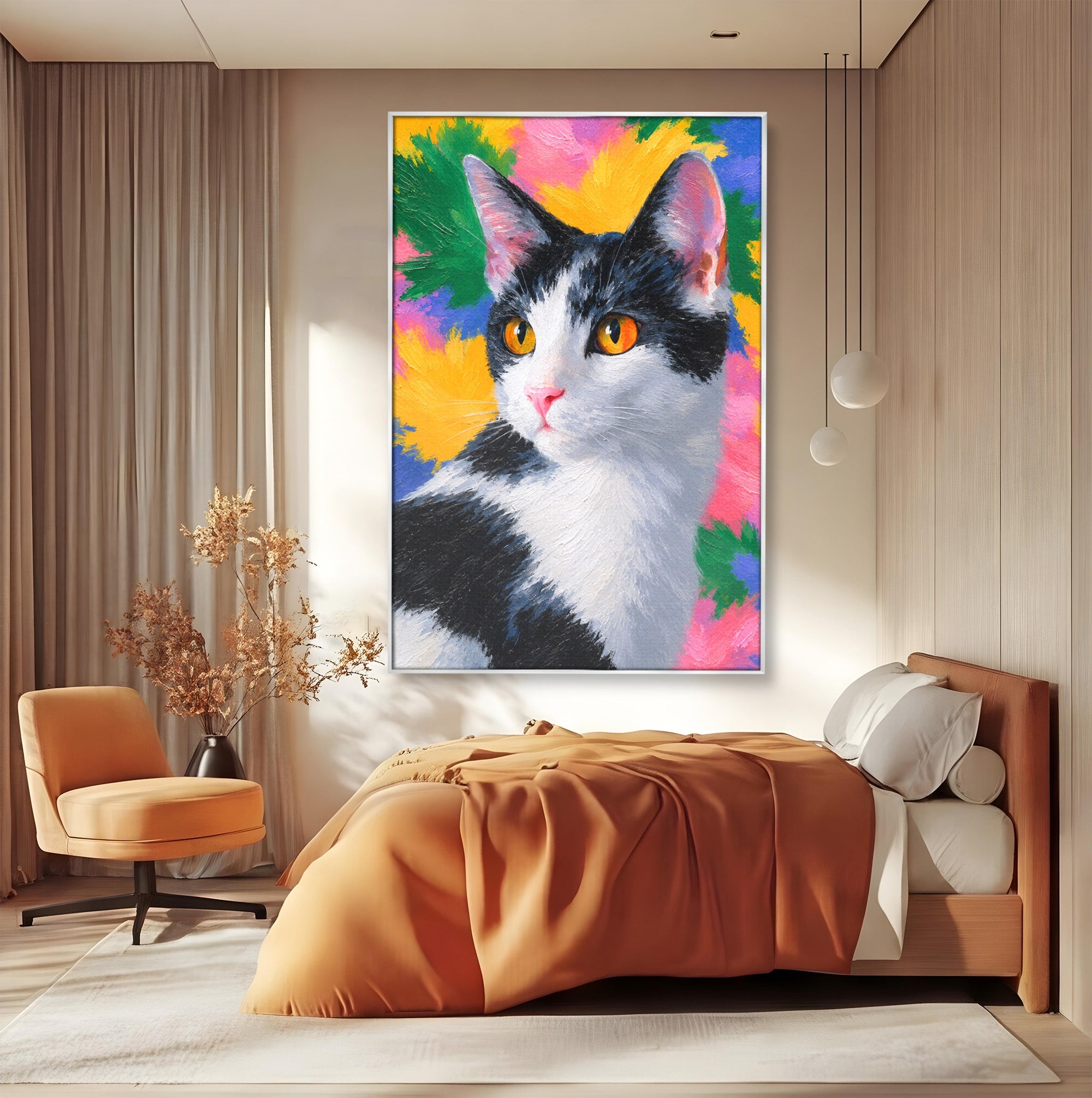Tablou Canvas Premium LuxCanva® M1561, Pisica In Culori, Pisica, Portret, Animale, Living, Dormitor, Culori Vibrante