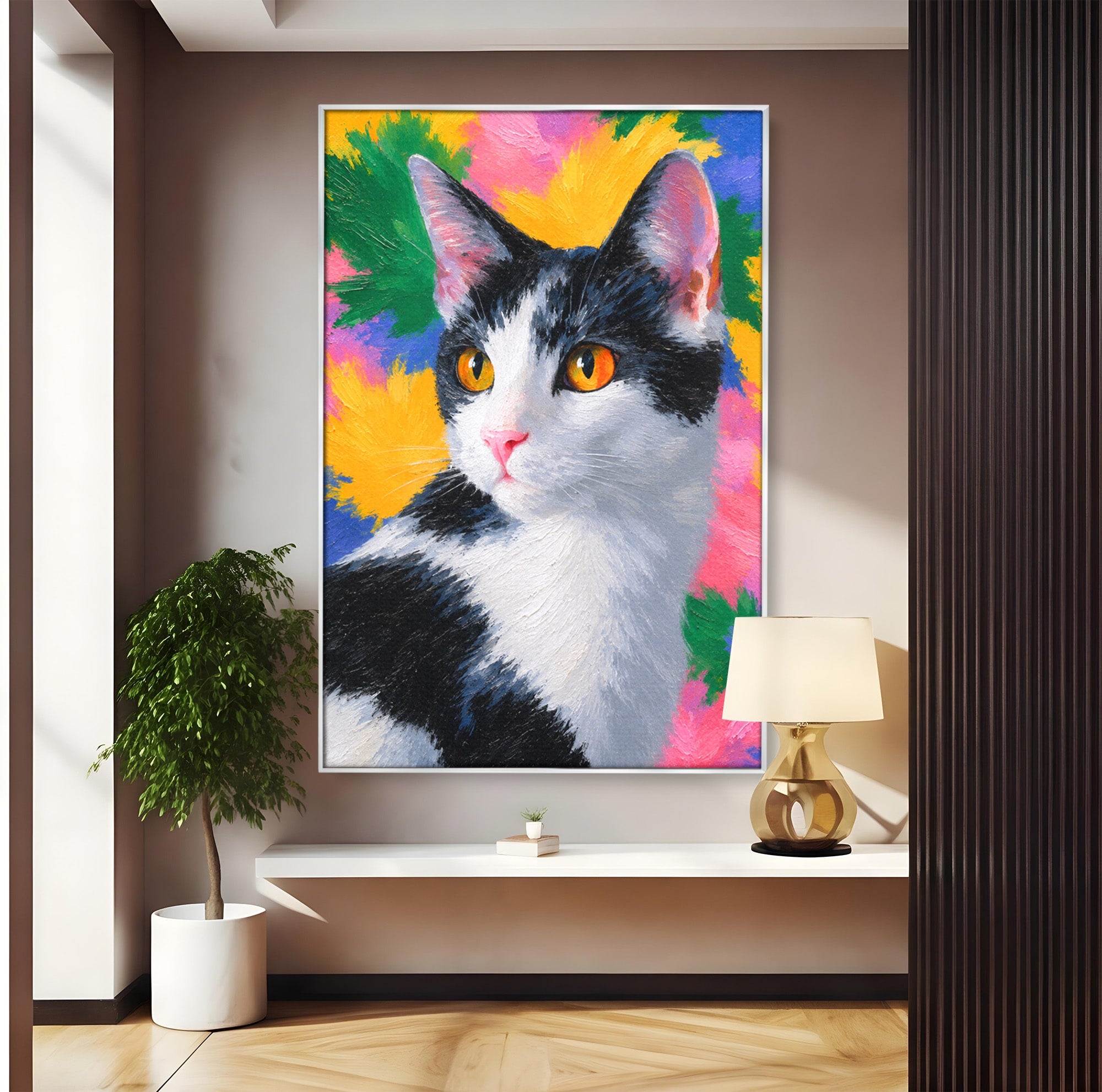Tablou Canvas Premium LuxCanva® M1561, Pisica In Culori, Pisica, Portret, Animale, Living, Dormitor, Culori Vibrante