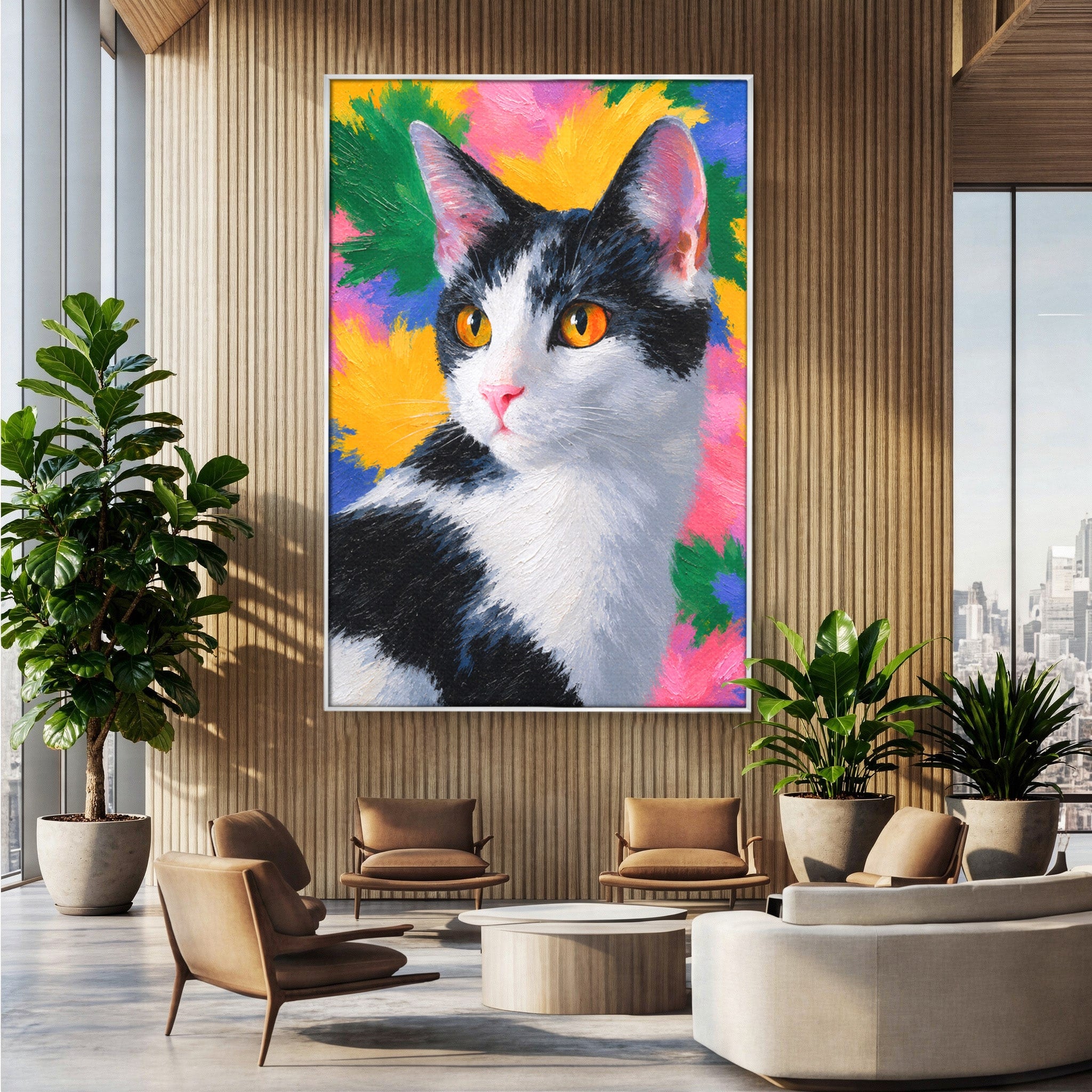 Tablou Canvas Premium LuxCanva® M1561, Pisica In Culori, Pisica, Portret, Animale, Living, Dormitor, Culori Vibrante