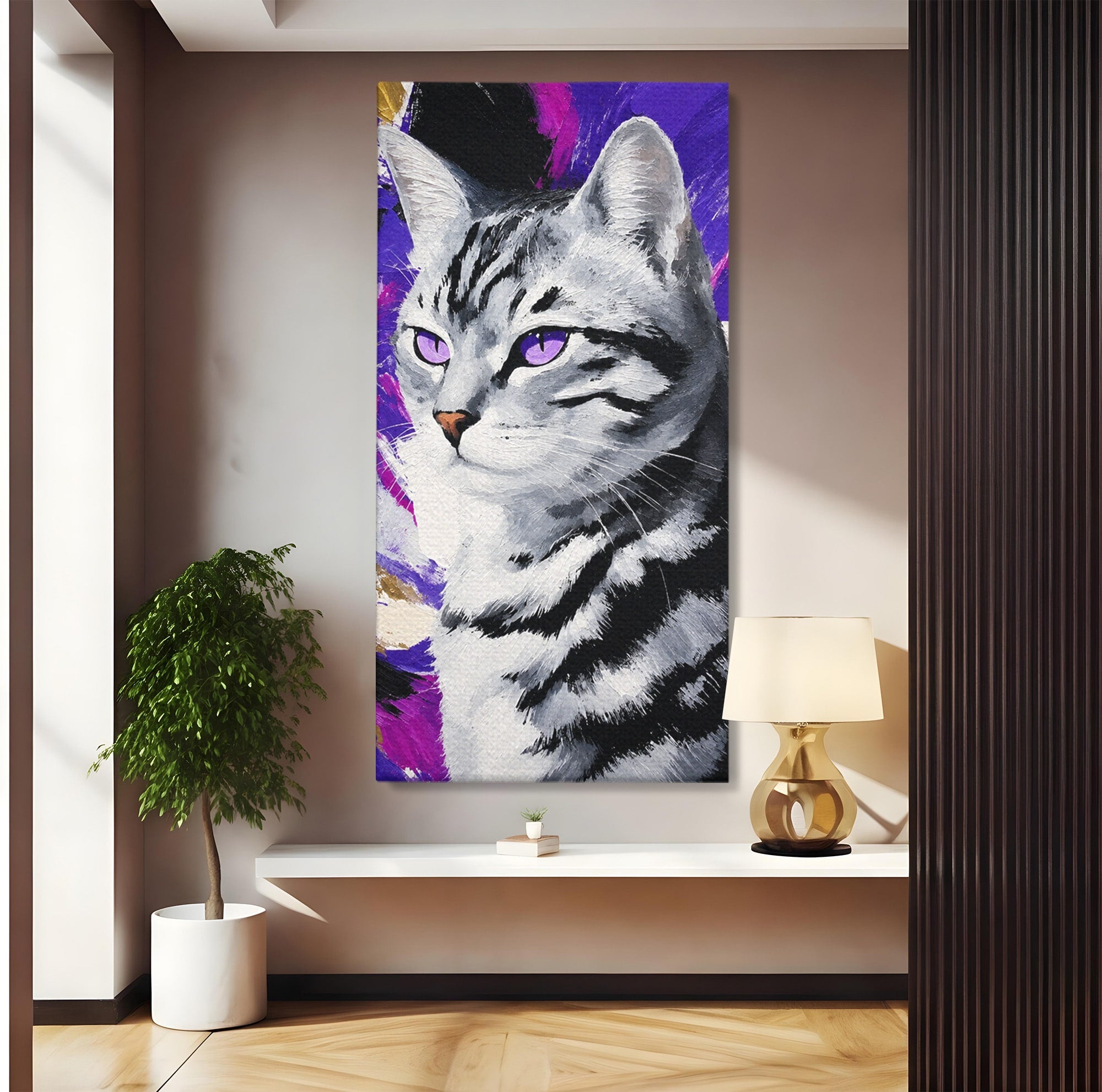 Tablou Canvas Premium LuxCanva® M1562, Pisica Eleganta, Pisica, Animale, Portret, Dormitor, Living, Culori Vibrante