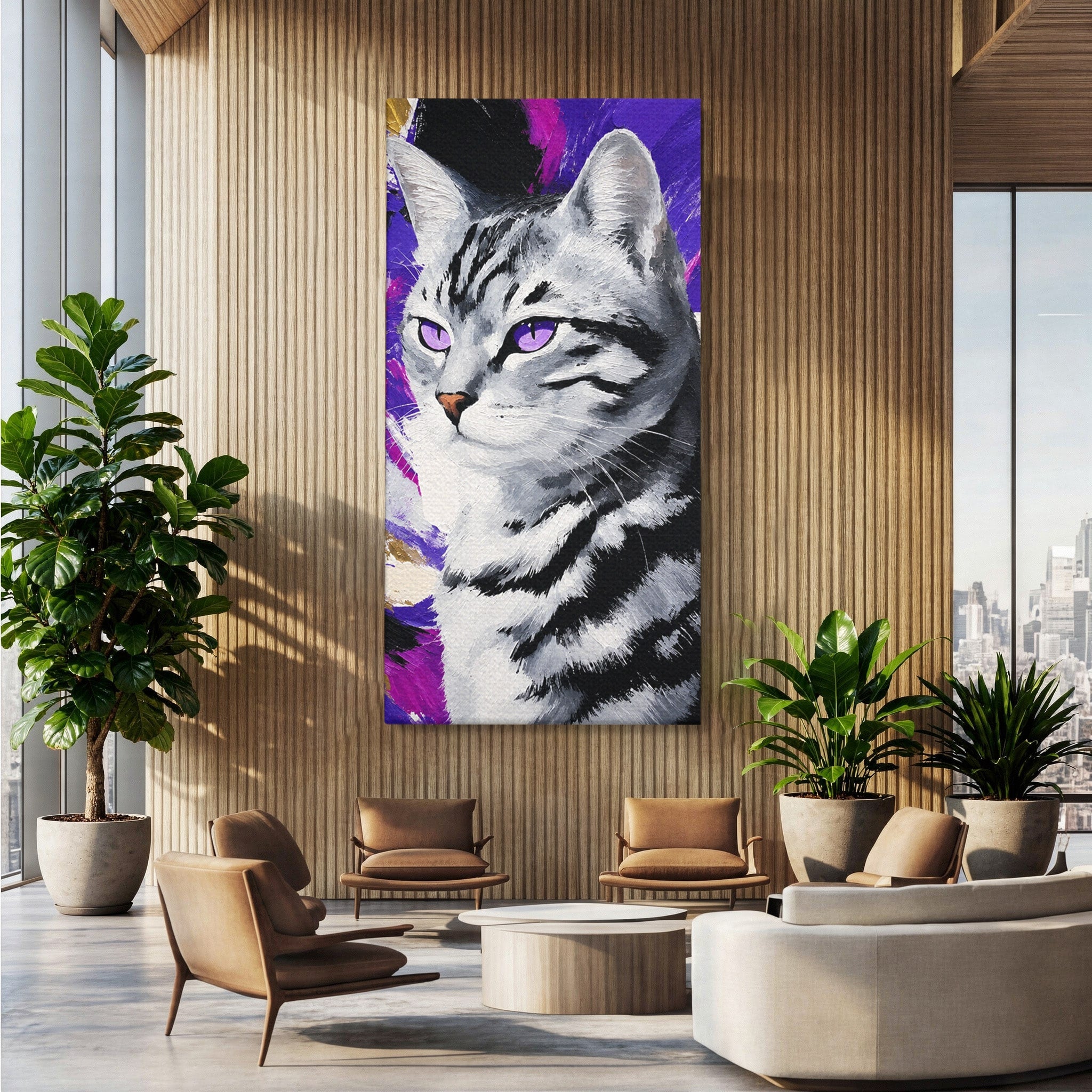 Tablou Canvas Premium LuxCanva® M1562, Pisica Eleganta, Pisica, Animale, Portret, Dormitor, Living, Culori Vibrante