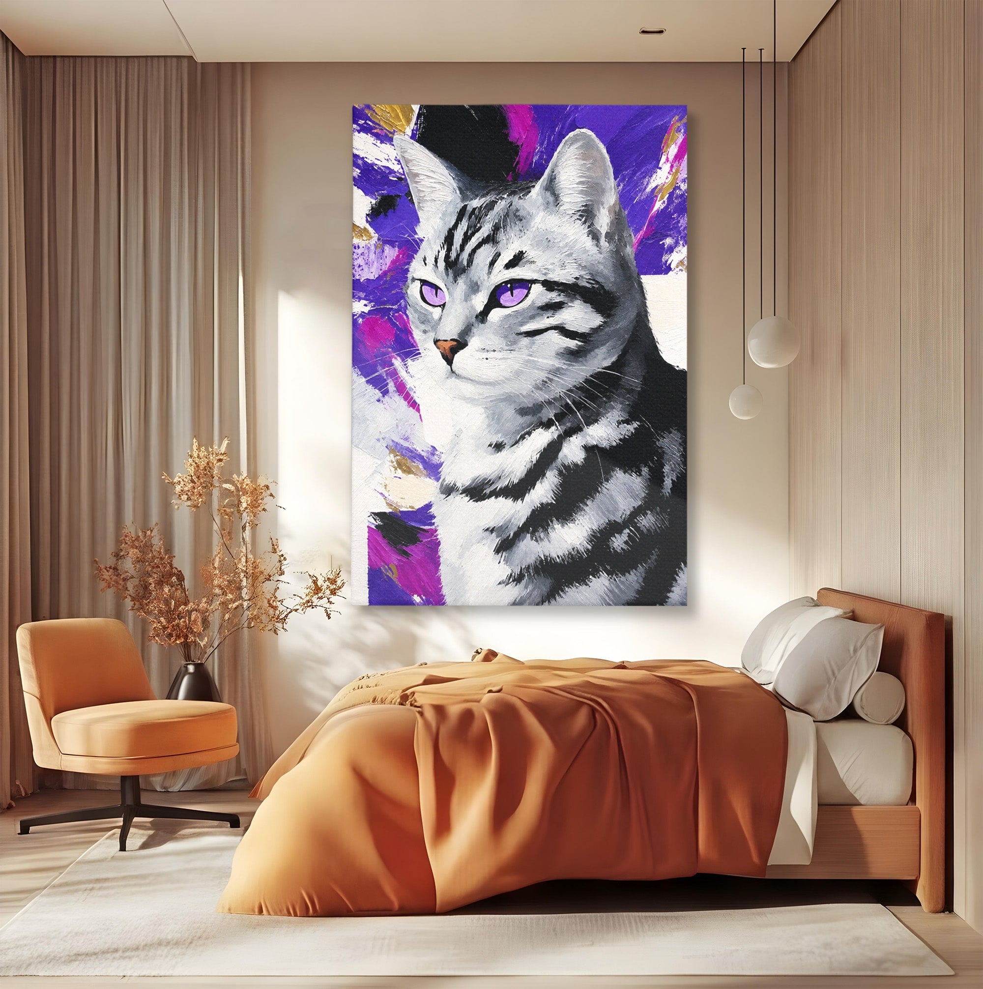 Tablou Canvas Premium LuxCanva® M1562, Pisica Eleganta, Pisica, Animale, Portret, Dormitor, Living, Culori Vibrante