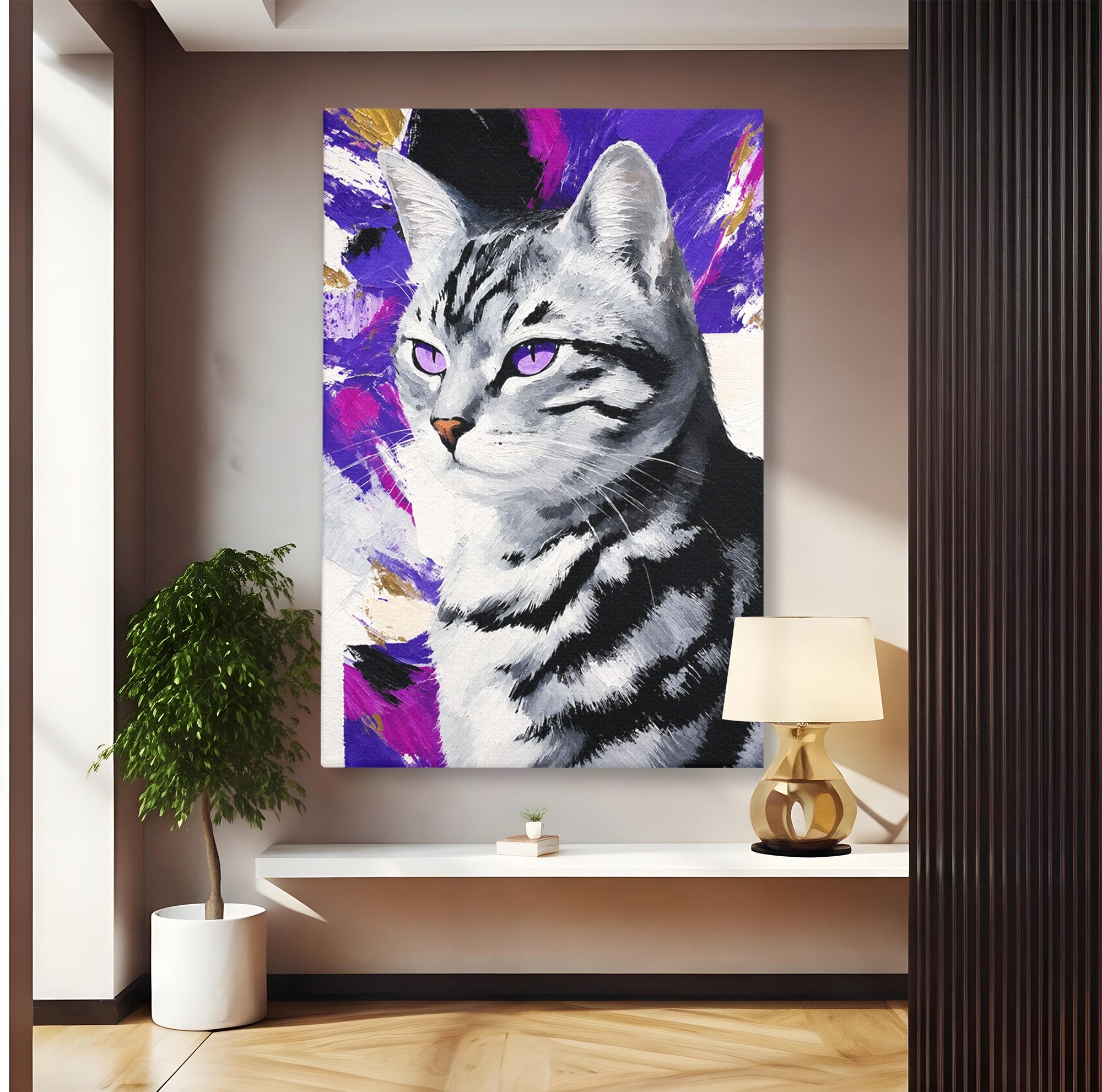 Tablou Canvas Premium LuxCanva® M1562, Pisica Eleganta, Pisica, Animale, Portret, Dormitor, Living, Culori Vibrante