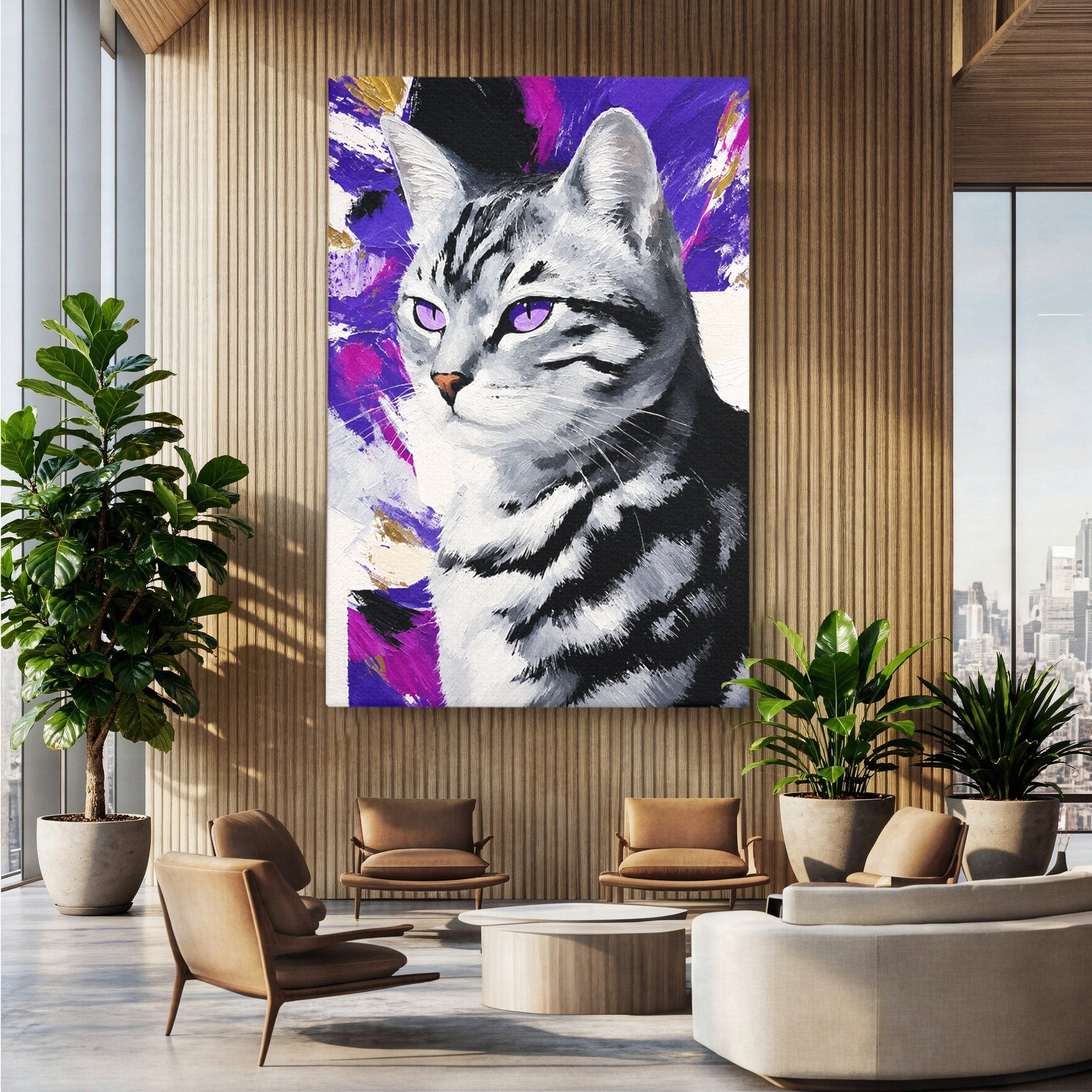 Tablou Canvas Premium LuxCanva® M1562, Pisica Eleganta, Pisica, Animale, Portret, Dormitor, Living, Culori Vibrante
