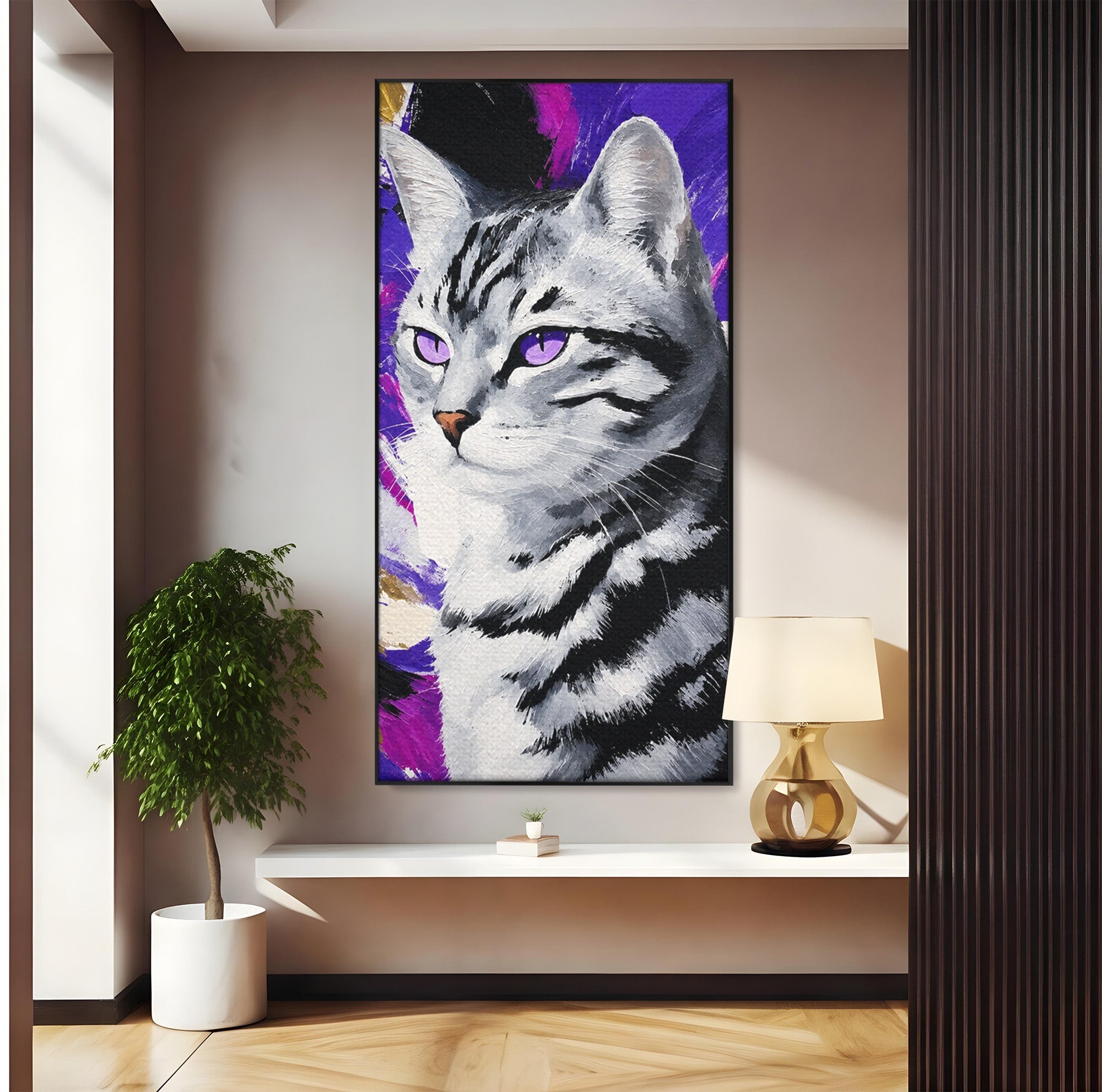 Tablou Canvas Premium LuxCanva® M1562, Pisica Eleganta, Pisica, Animale, Portret, Dormitor, Living, Culori Vibrante