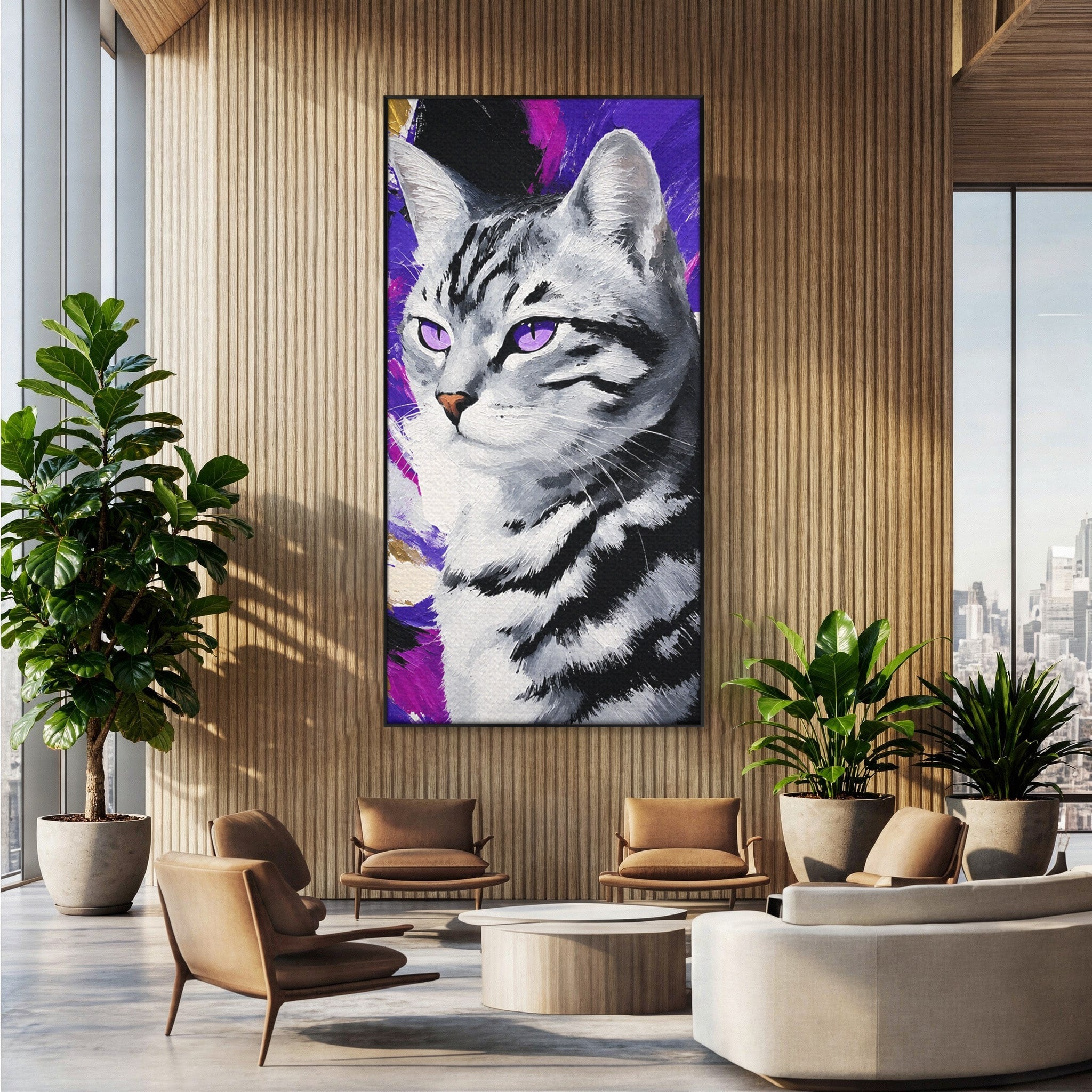 Tablou Canvas Premium LuxCanva® M1562, Pisica Eleganta, Pisica, Animale, Portret, Dormitor, Living, Culori Vibrante