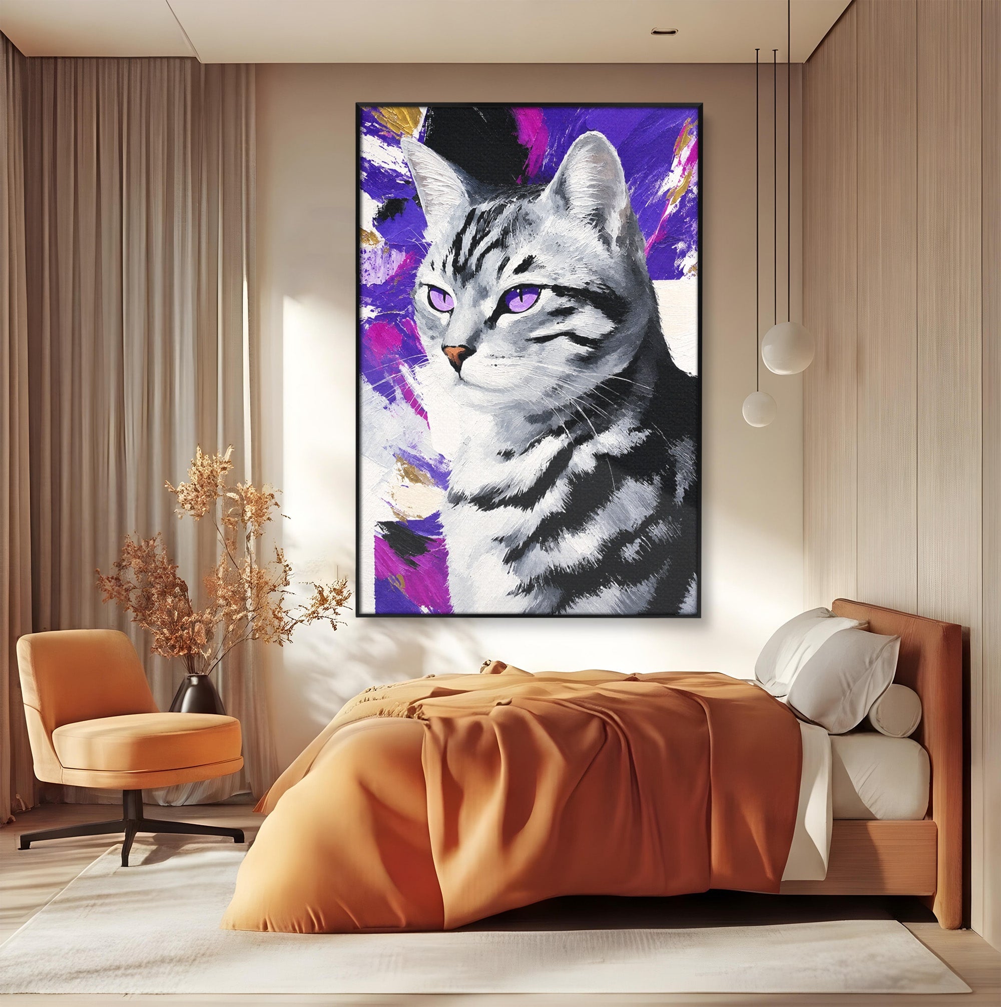 Tablou Canvas Premium LuxCanva® M1562, Pisica Eleganta, Pisica, Animale, Portret, Dormitor, Living, Culori Vibrante