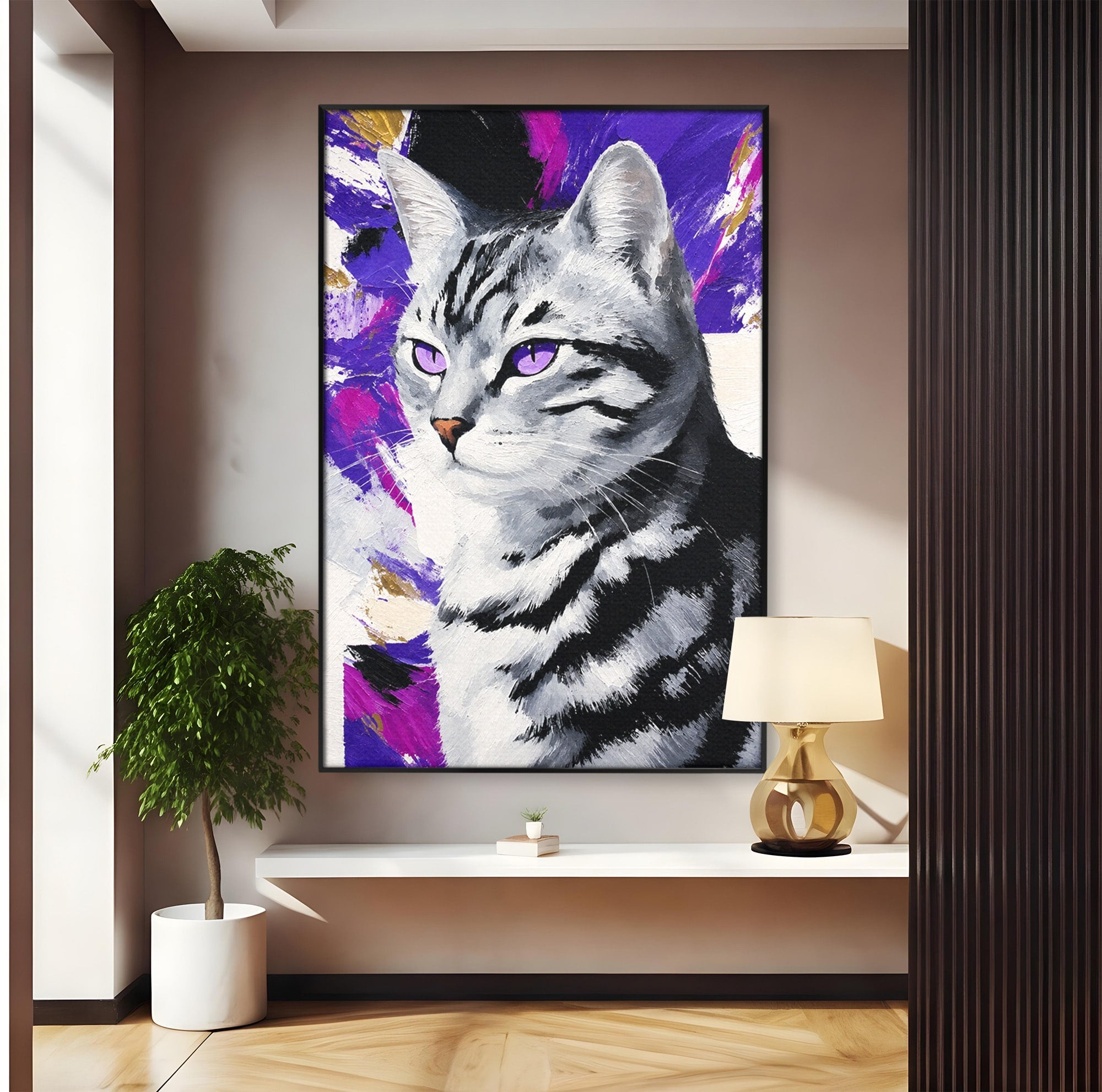 Tablou Canvas Premium LuxCanva® M1562, Pisica Eleganta, Pisica, Animale, Portret, Dormitor, Living, Culori Vibrante
