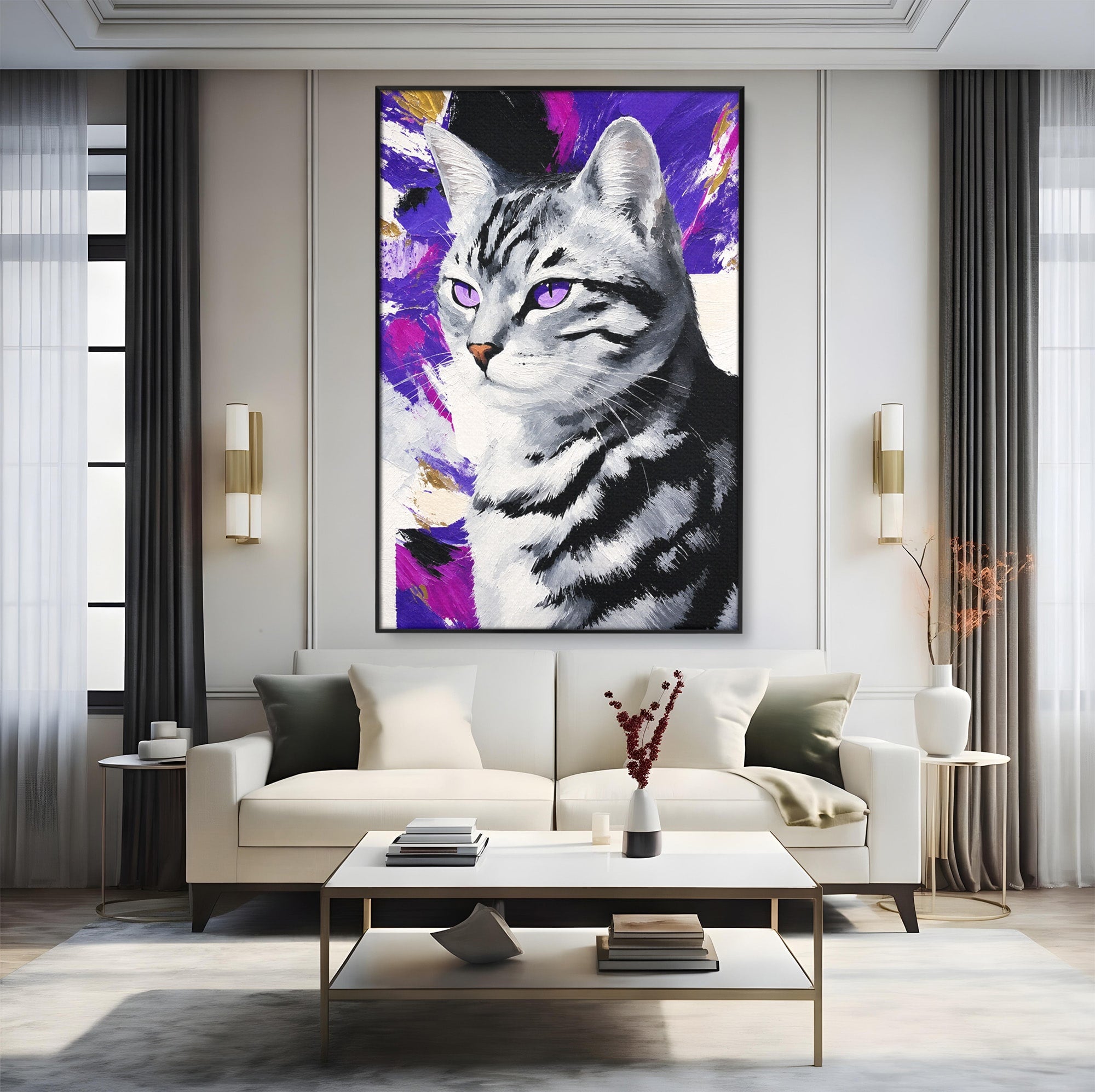 Tablou Canvas Premium LuxCanva® M1562, Pisica Eleganta, Pisica, Animale, Portret, Dormitor, Living, Culori Vibrante