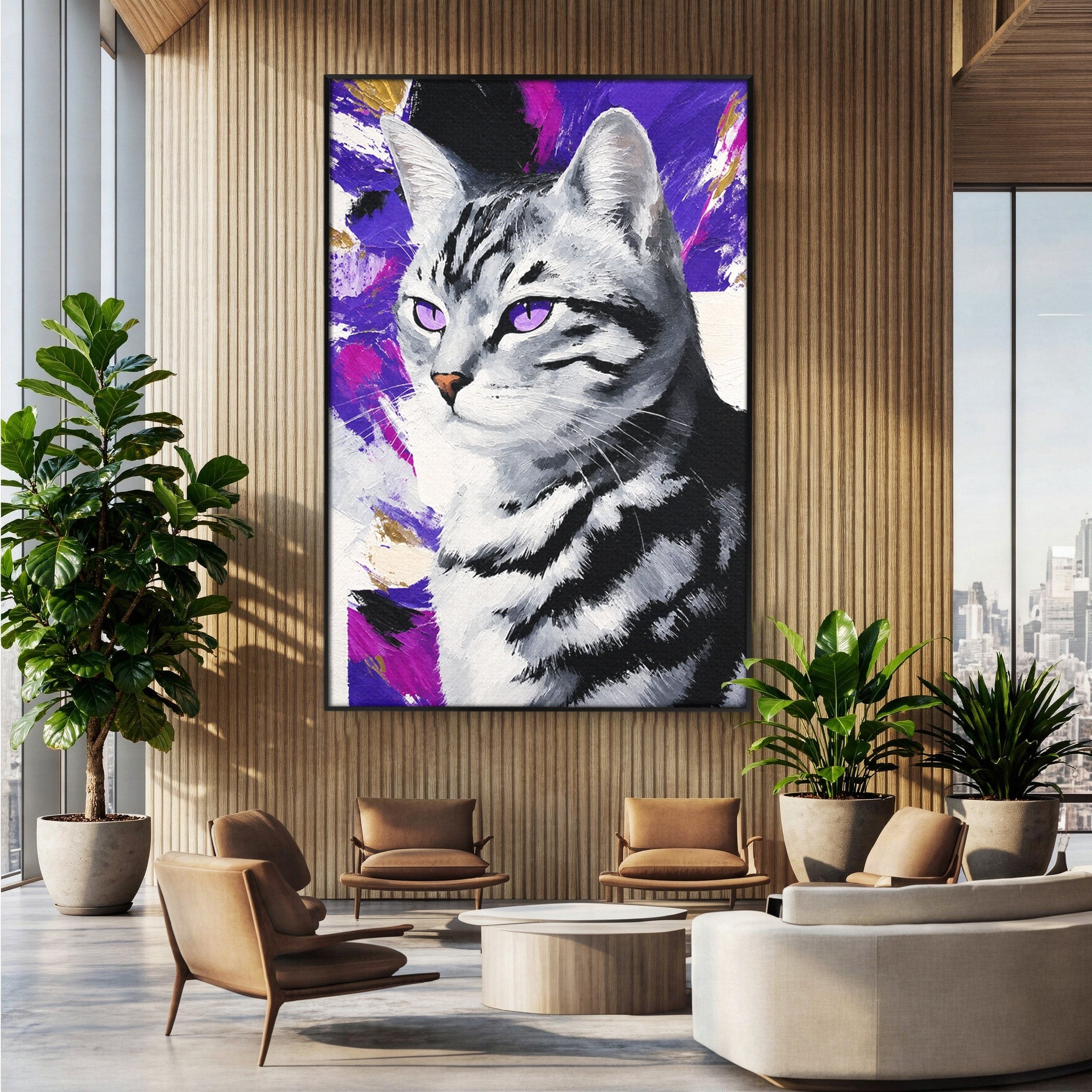 Tablou Canvas Premium LuxCanva® M1562, Pisica Eleganta, Pisica, Animale, Portret, Dormitor, Living, Culori Vibrante