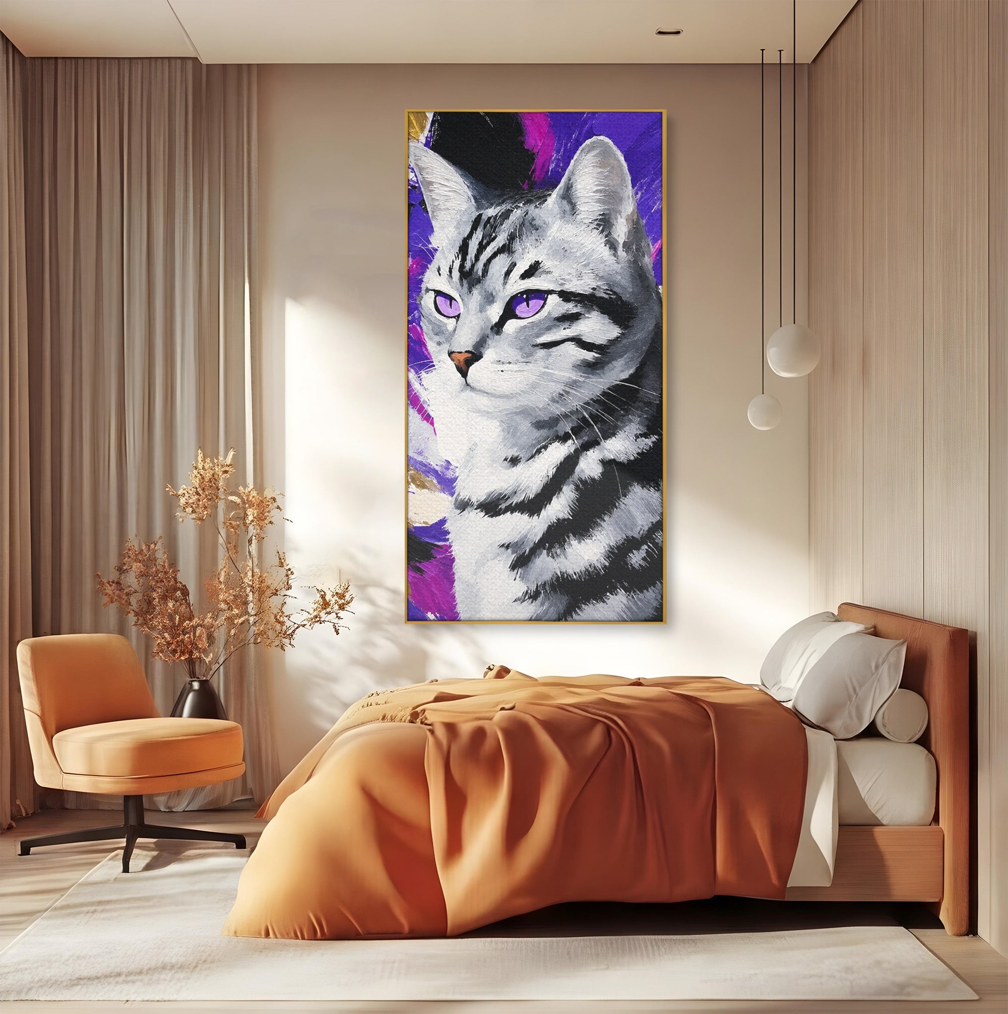 Tablou Canvas Premium LuxCanva® M1562, Pisica Eleganta, Pisica, Animale, Portret, Dormitor, Living, Culori Vibrante