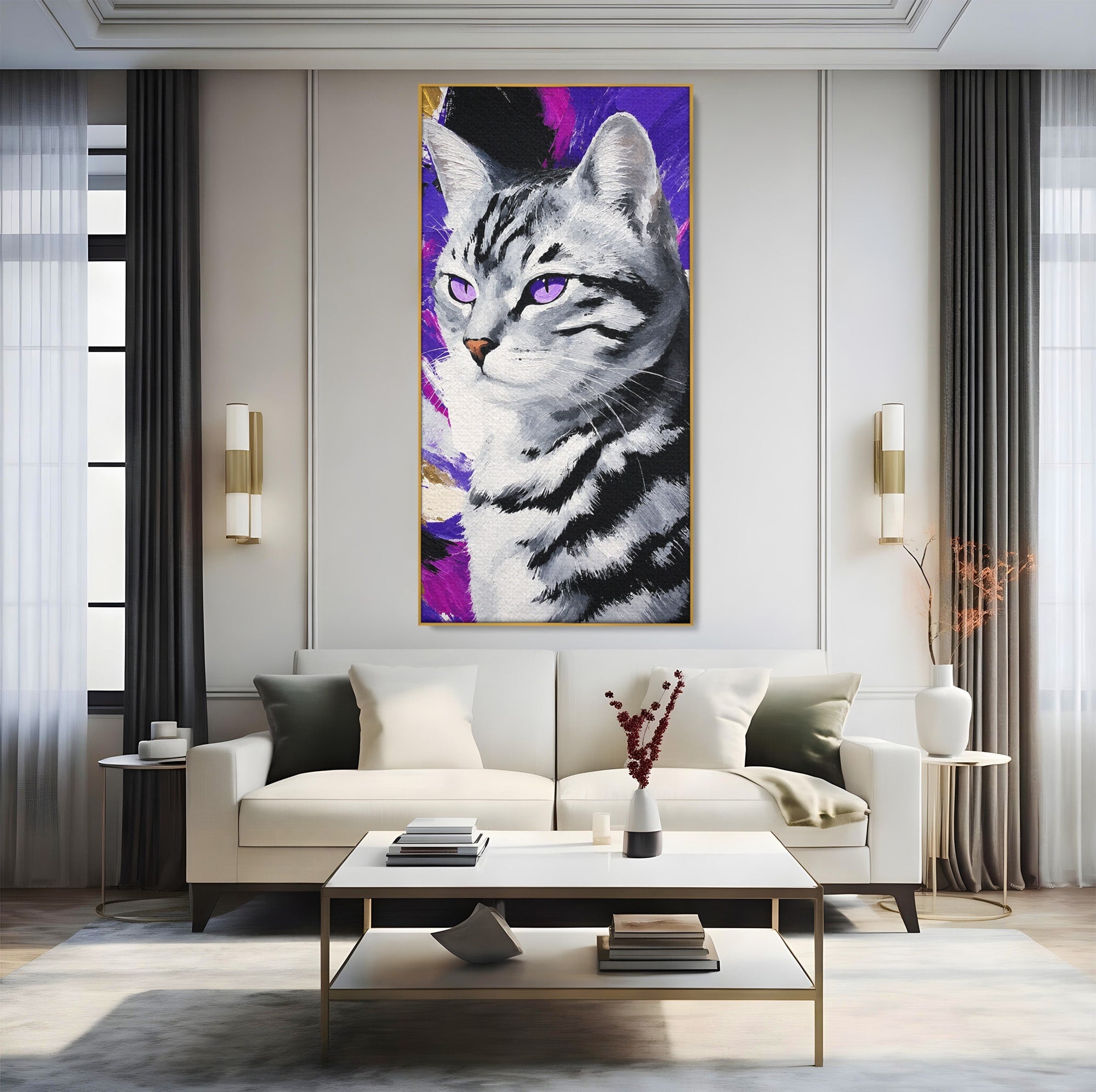 Tablou Canvas Premium LuxCanva® M1562, Pisica Eleganta, Pisica, Animale, Portret, Dormitor, Living, Culori Vibrante